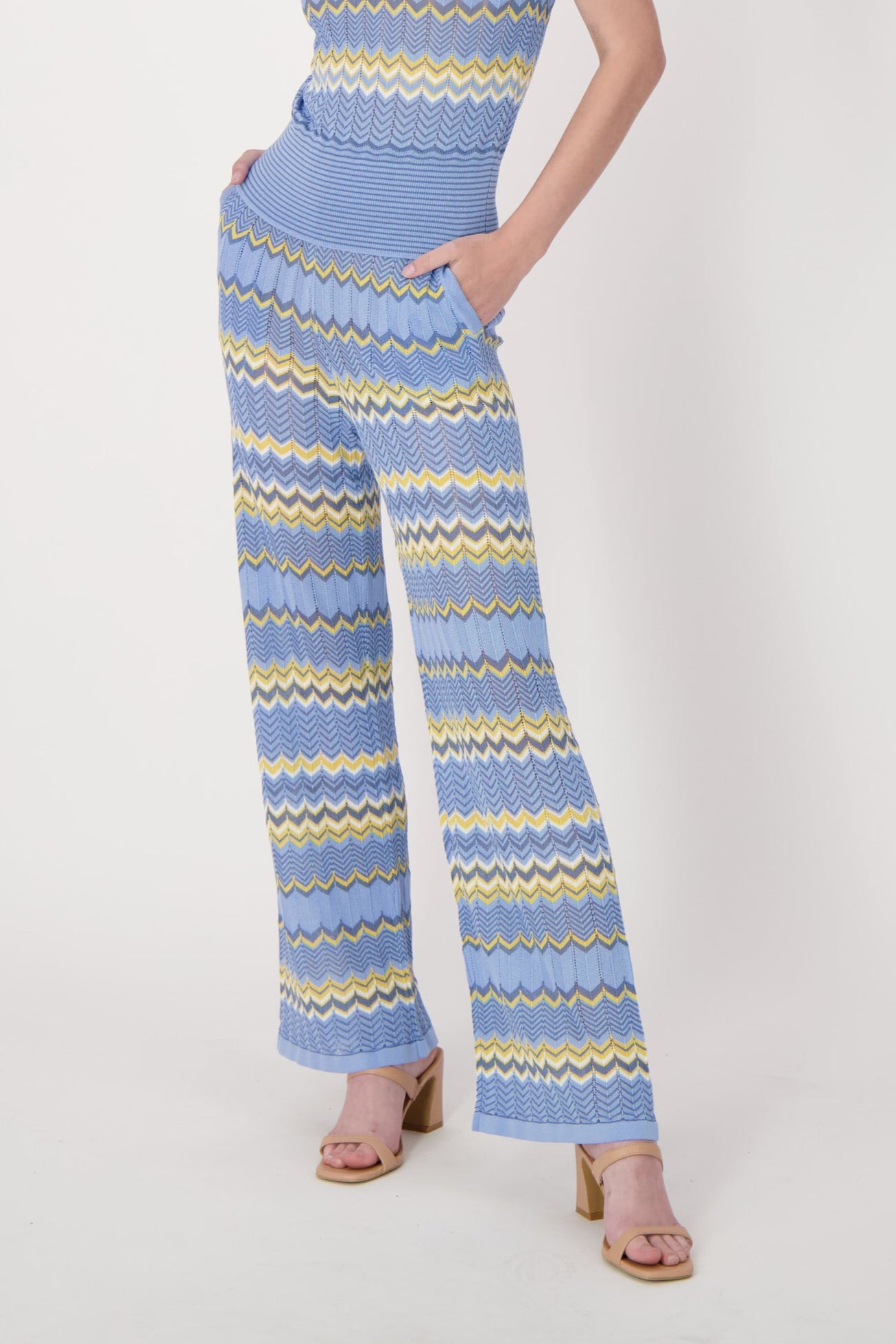 Blue Chevron Multi-Coloured Yarn Knit Pant