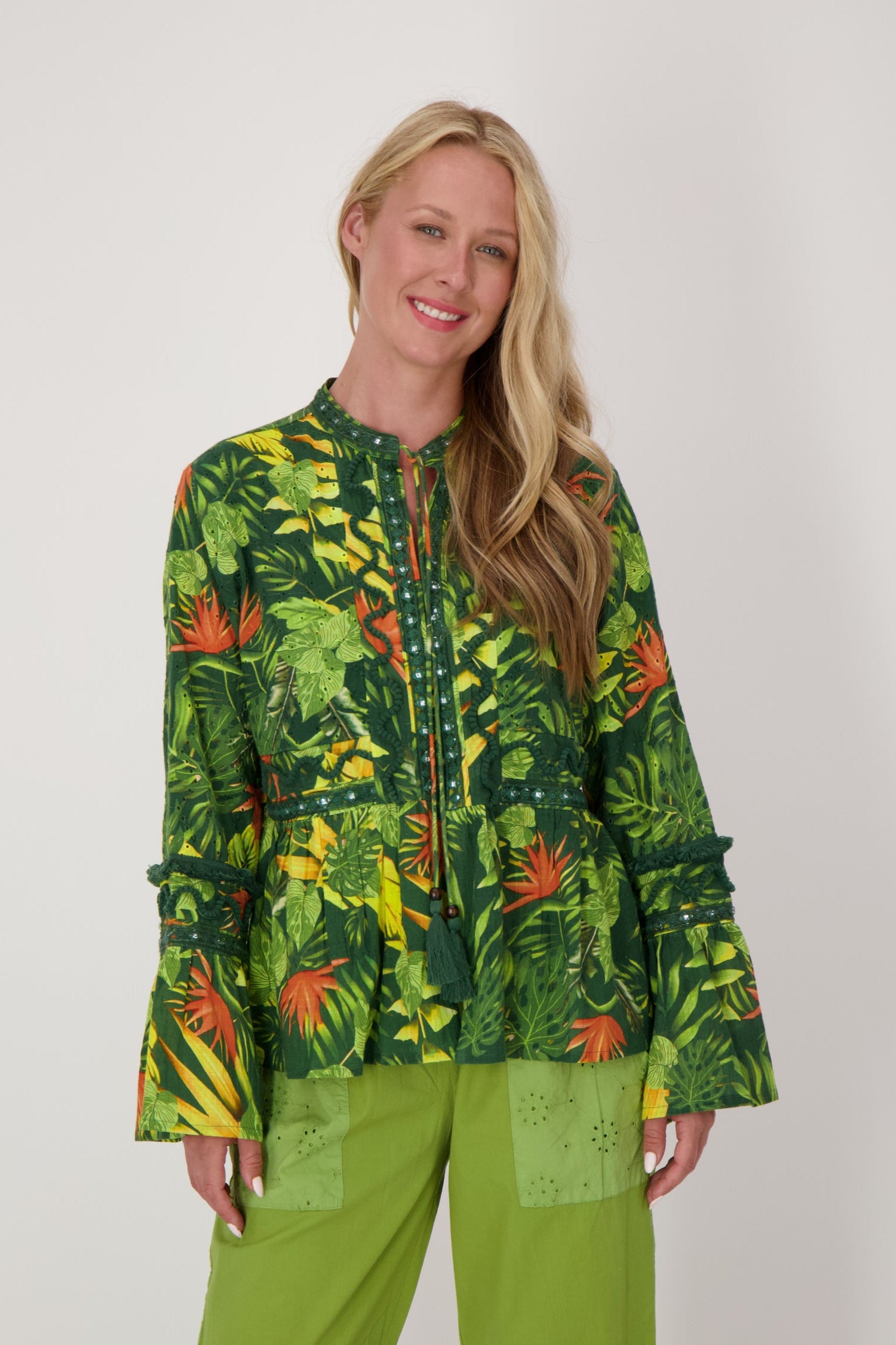 Palm Print Tie Front Jacket
