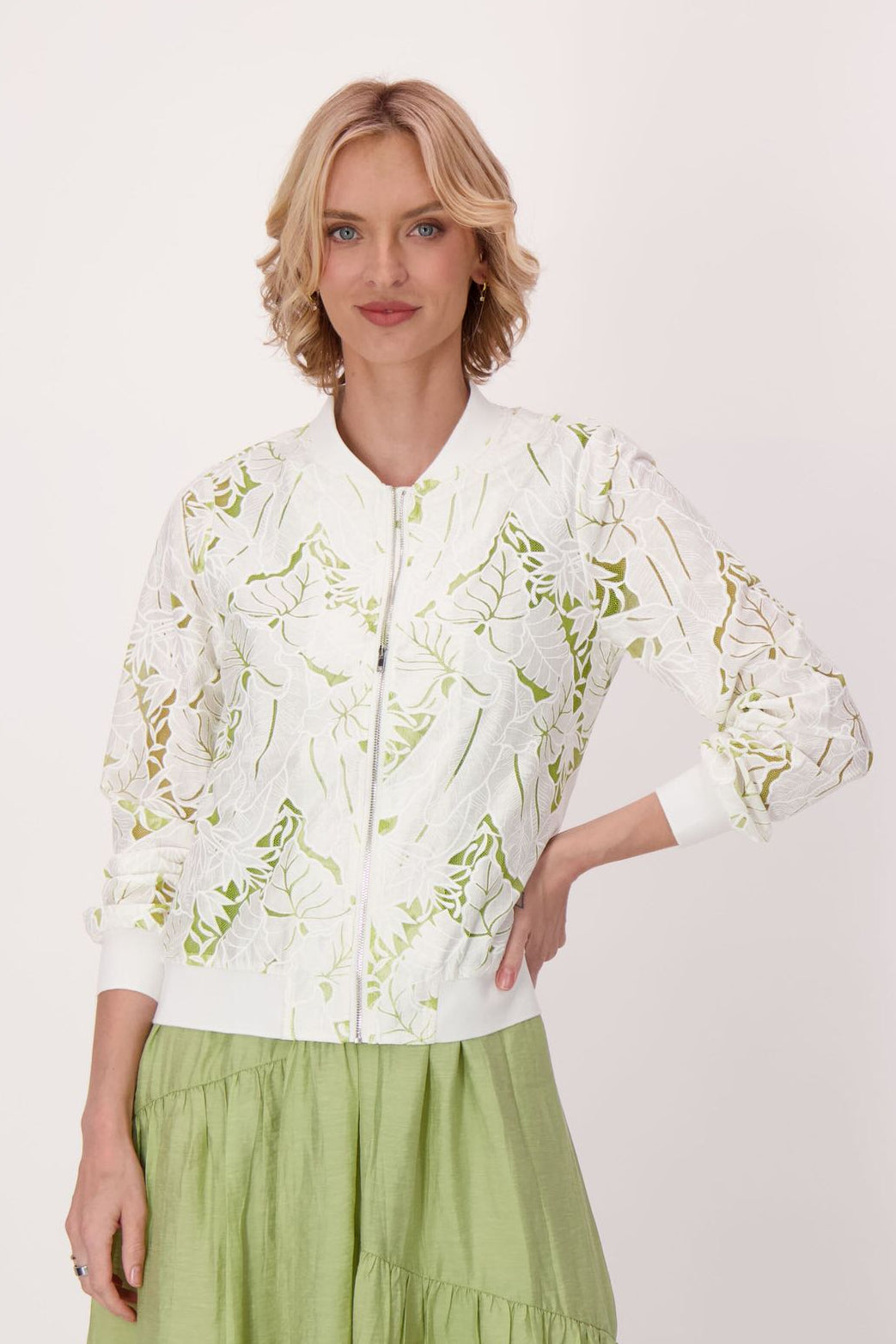 Floral Cutwork Bomber Jacket