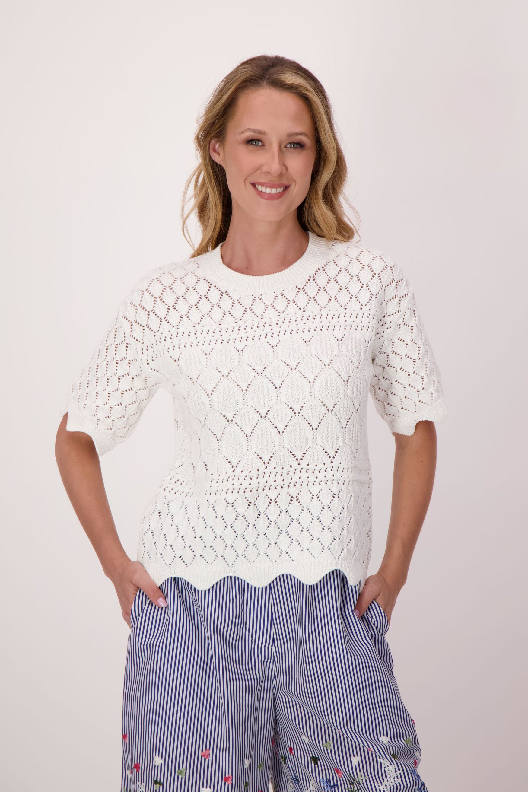 Scallop Hem And Sleeve Cotton Sweater