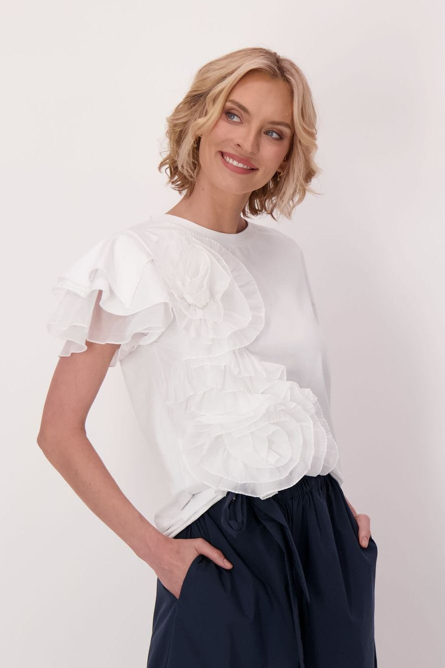 Asymmetrical Chiffon Floral Cotton T-Shirt