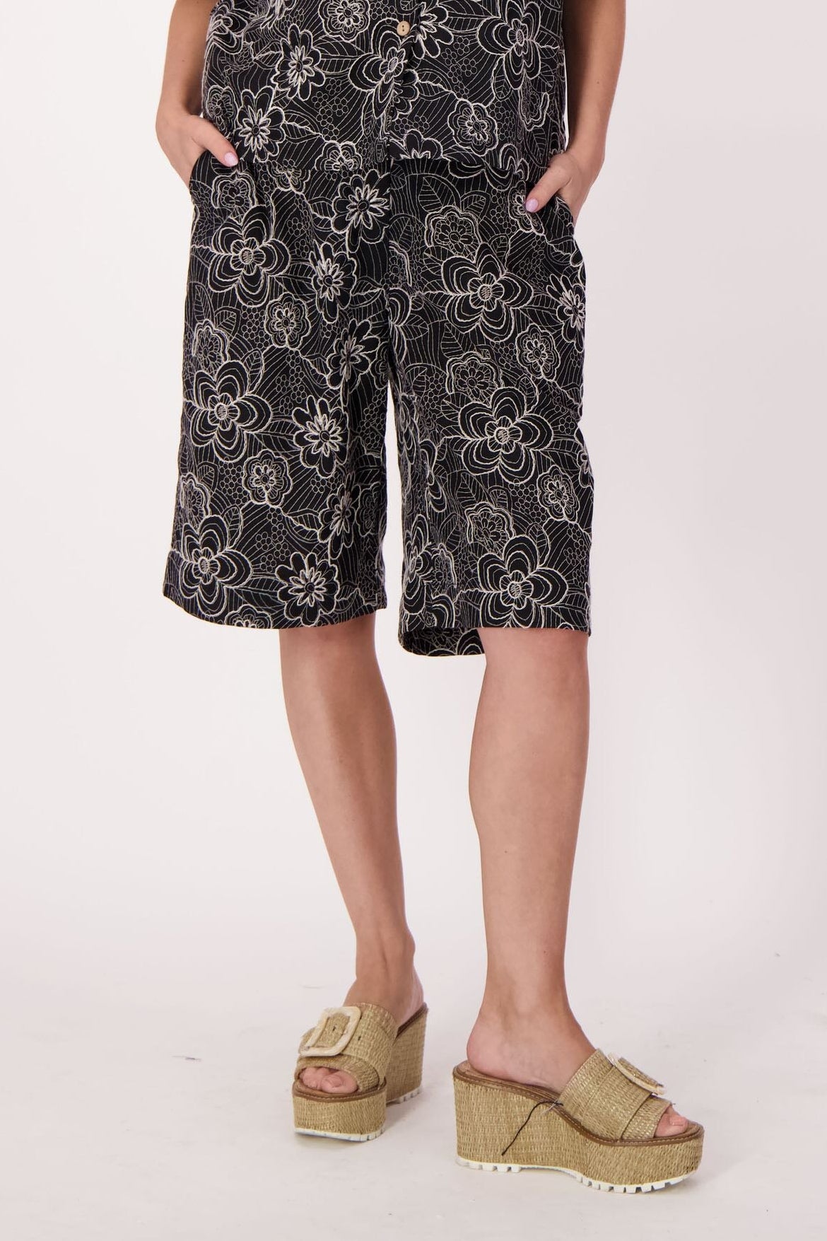 Noir Botanical Embroidered Short