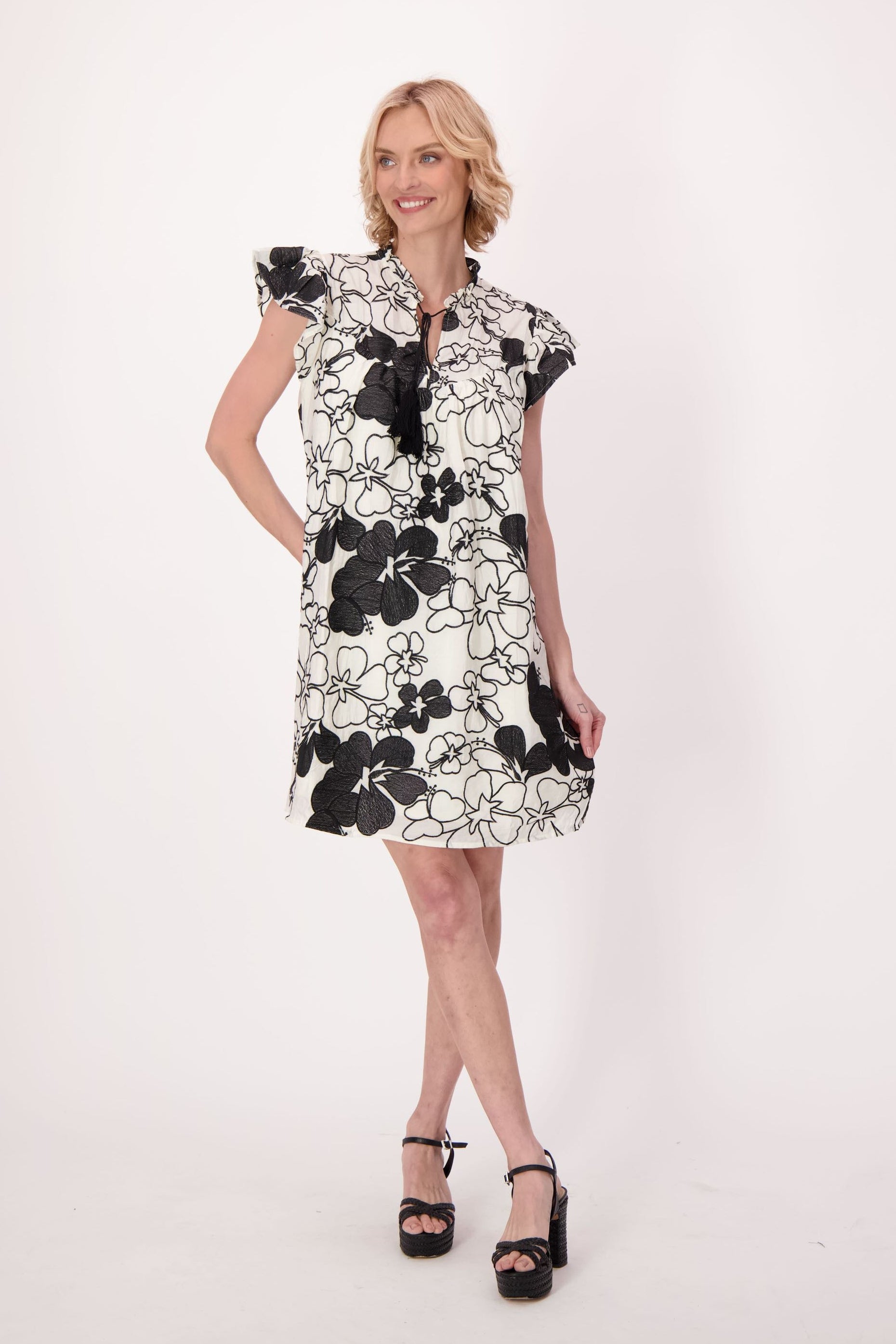 Floral Overlay Embroidery Tencel Dress