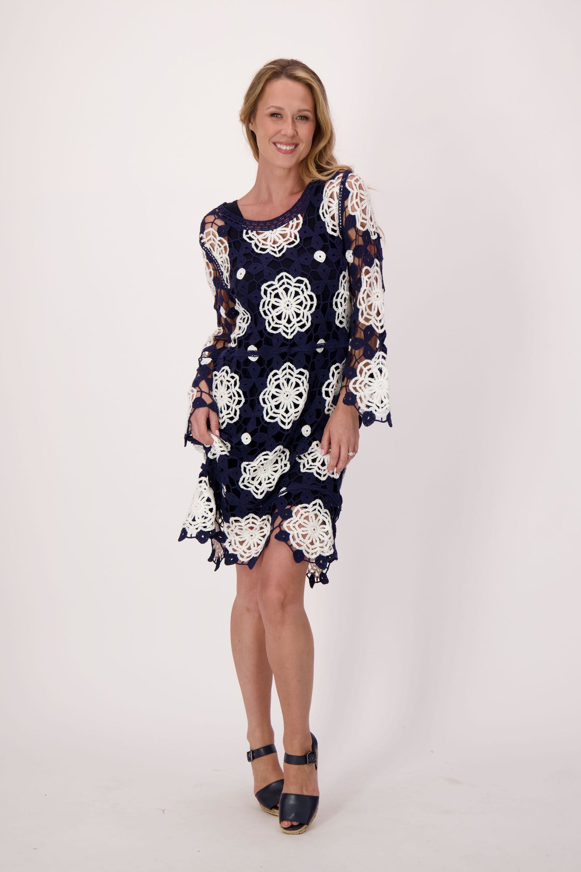 Crochet Bloom Sweater Dress