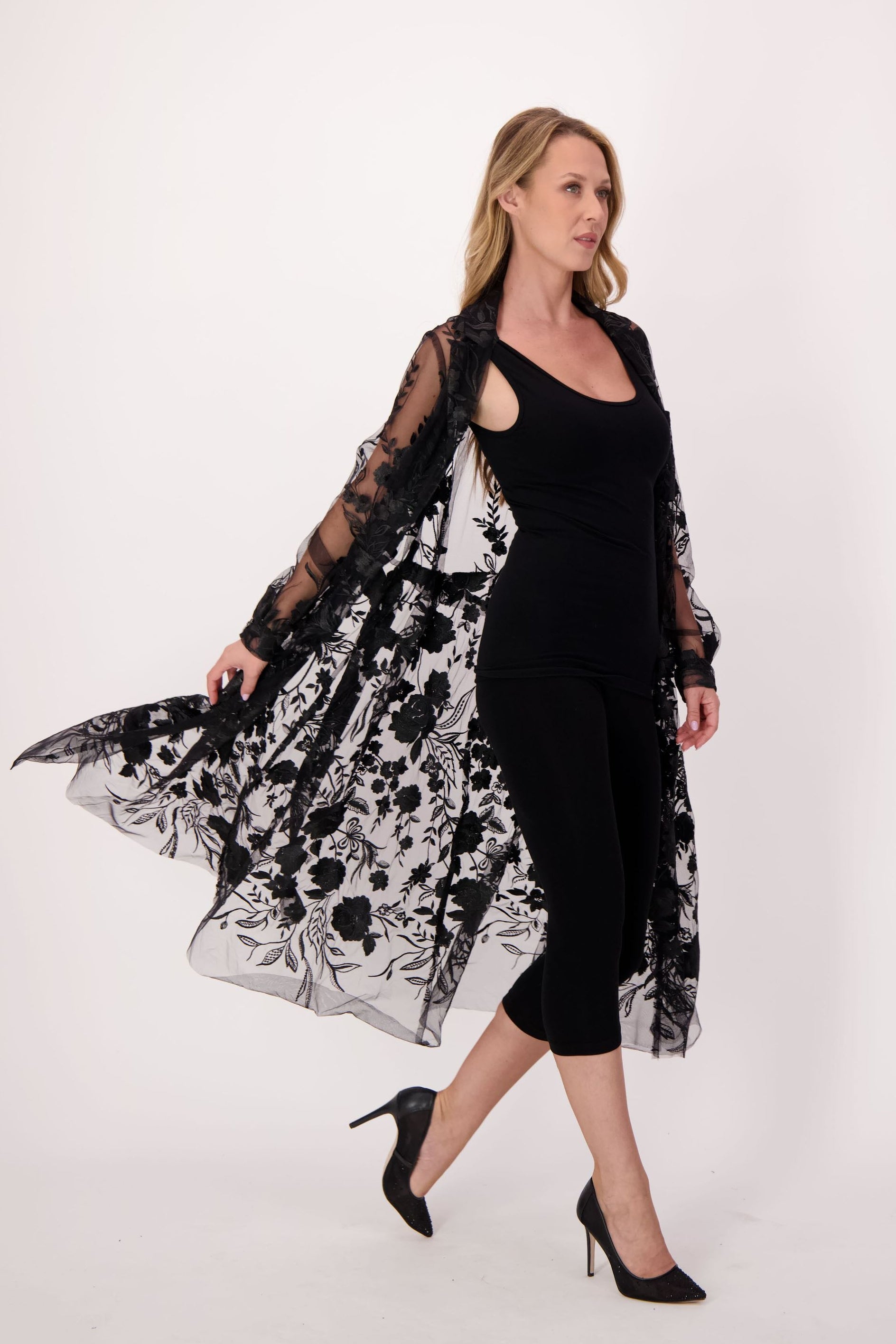 Black Lace Trench Dress/Jacket