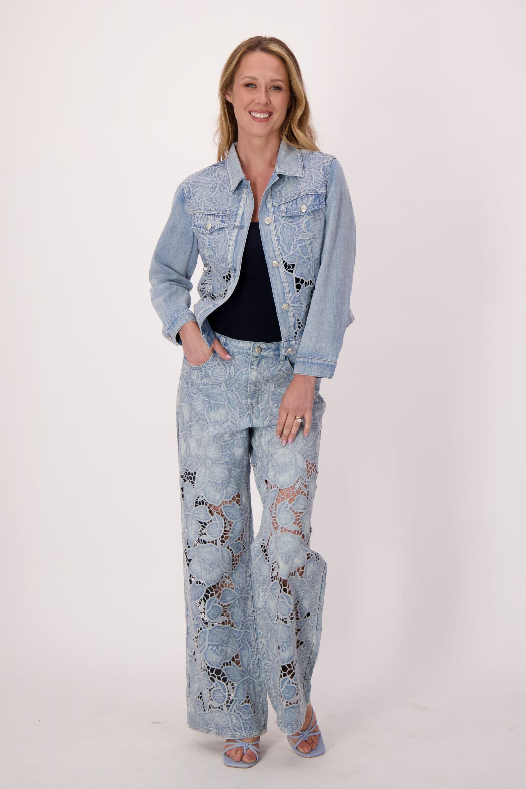 Floral Cutwork Embroidered Denim Jacket
