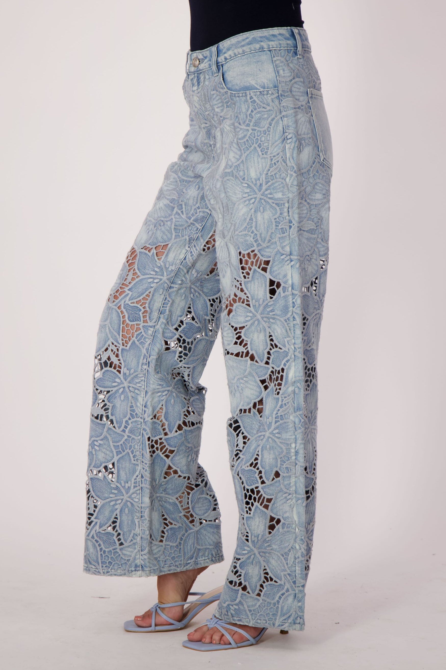Floral Cutwork Embroidered Denim Pant