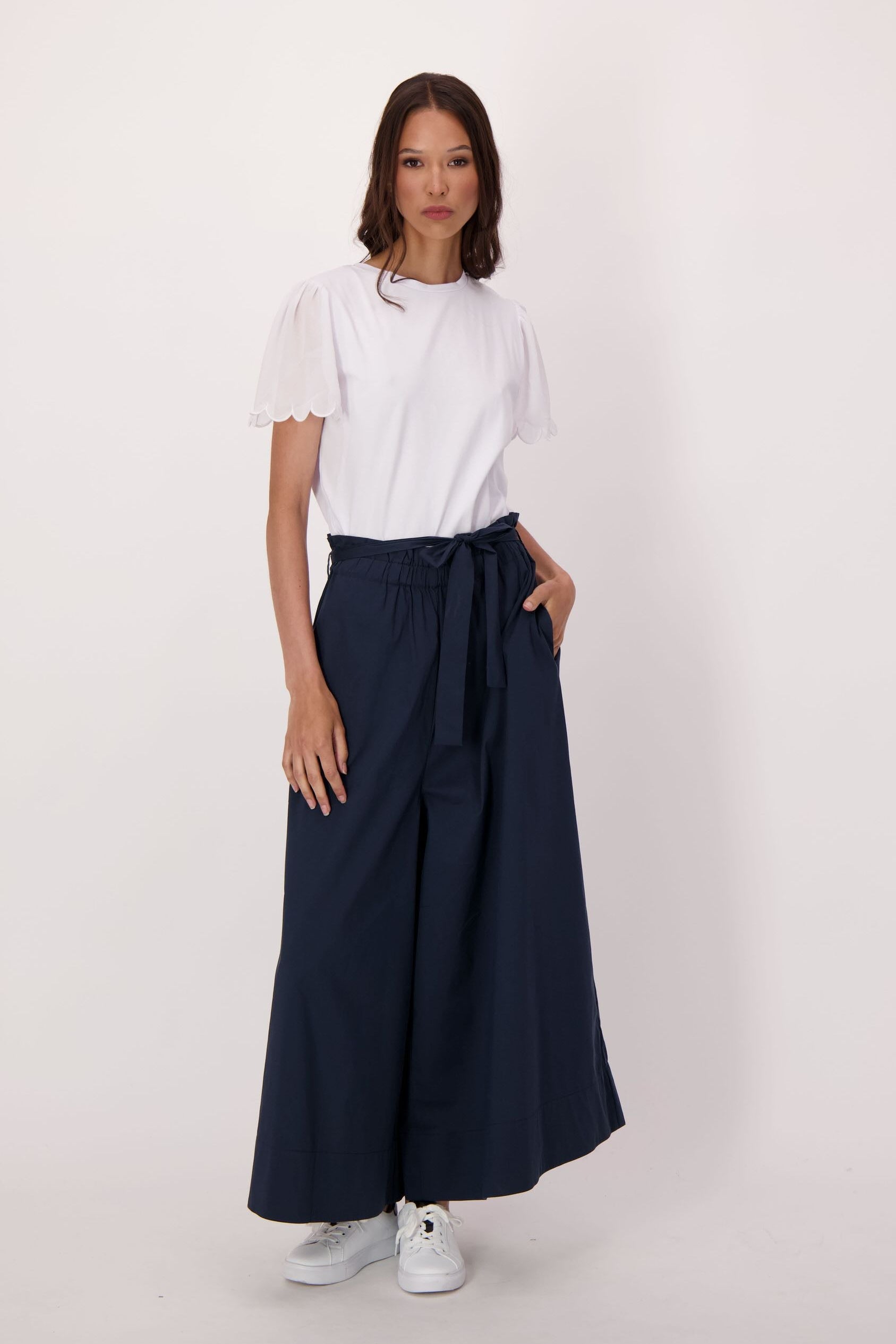 Chiffon Scallop Sleeve Cotton T-Shirt