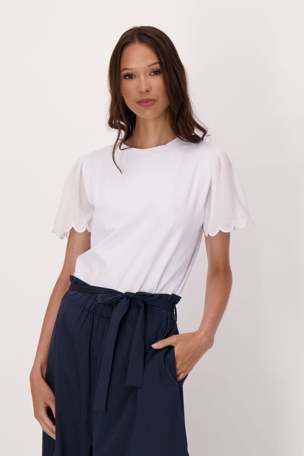 Chiffon Scallop Sleeve Cotton T-Shirt