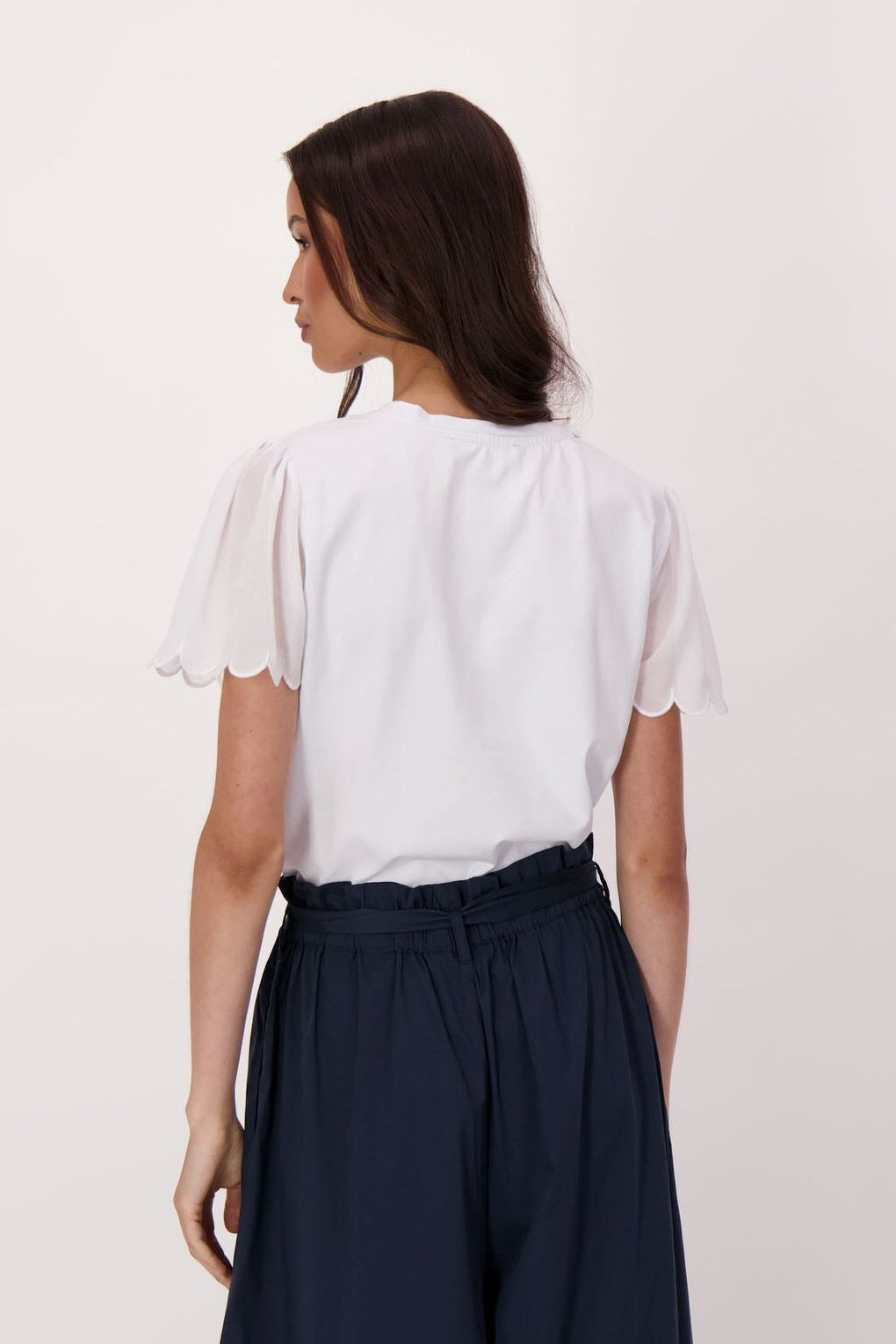 Chiffon Scallop Sleeve Cotton T-Shirt