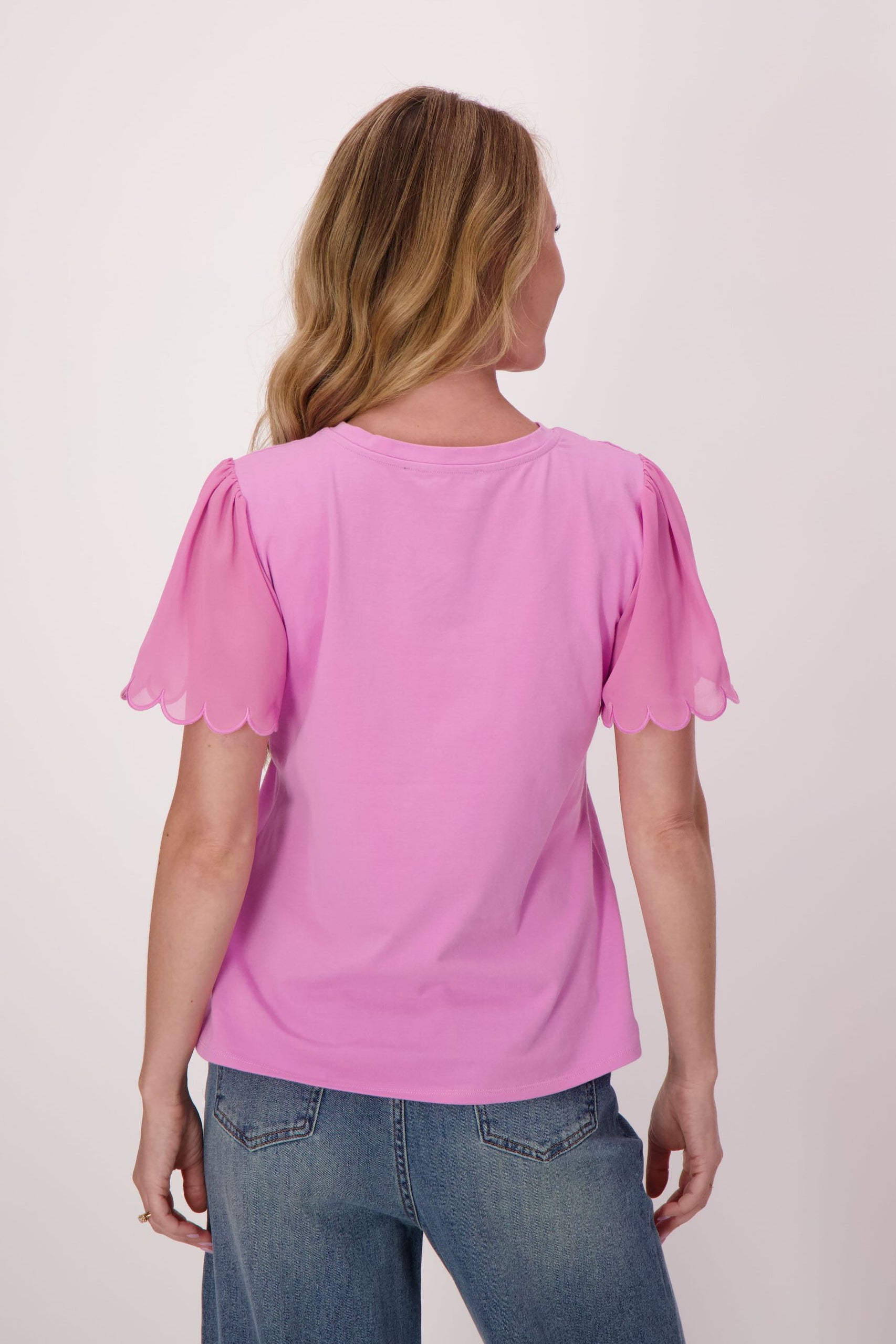 Chiffon Scallop Sleeve Cotton T-Shirt