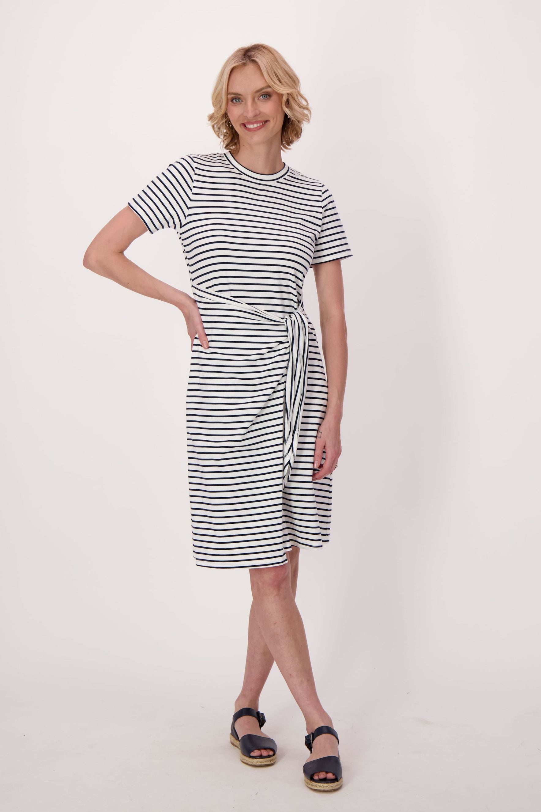Stripe Front Tie Cotton Dress