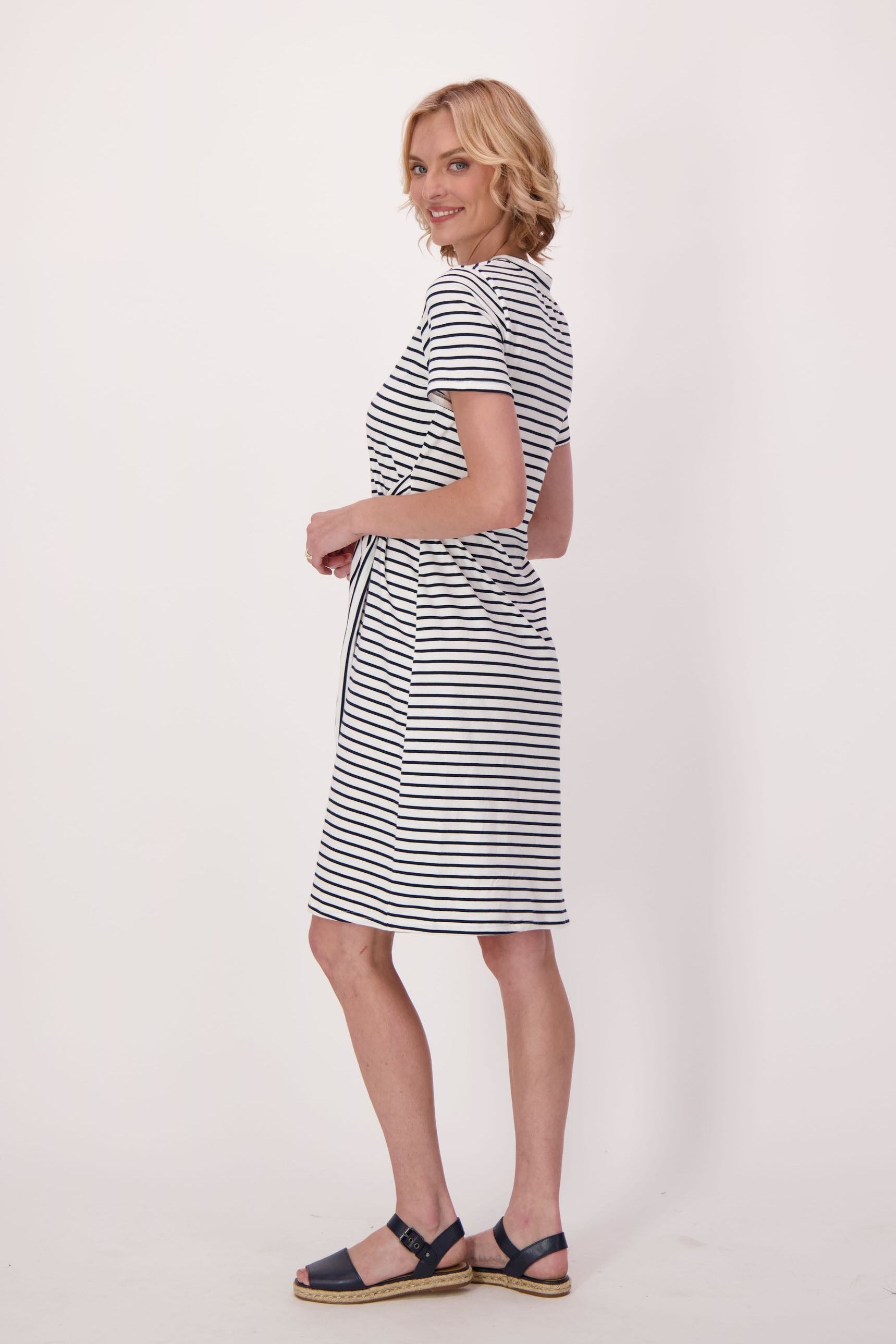 Stripe Front Tie Cotton Dress