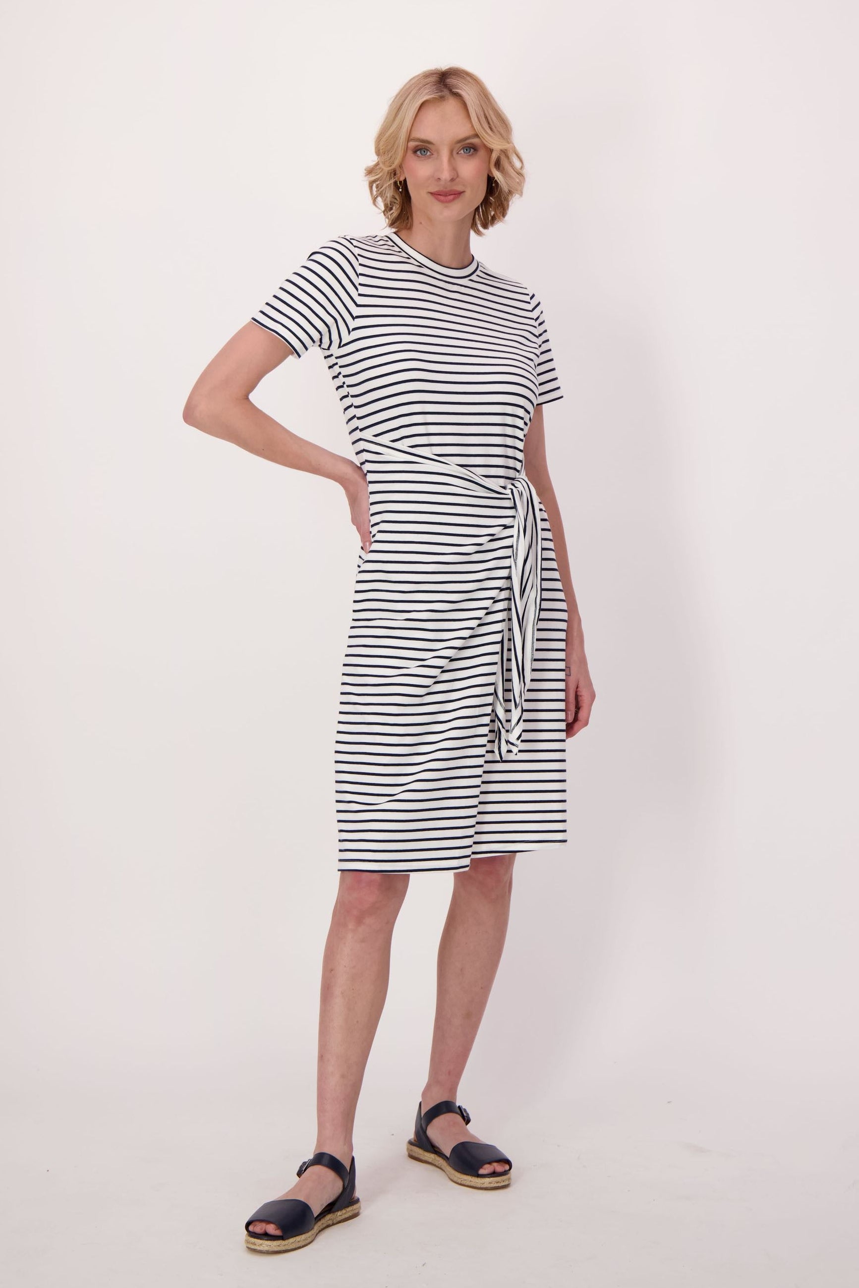 Stripe Front Tie Cotton Dress