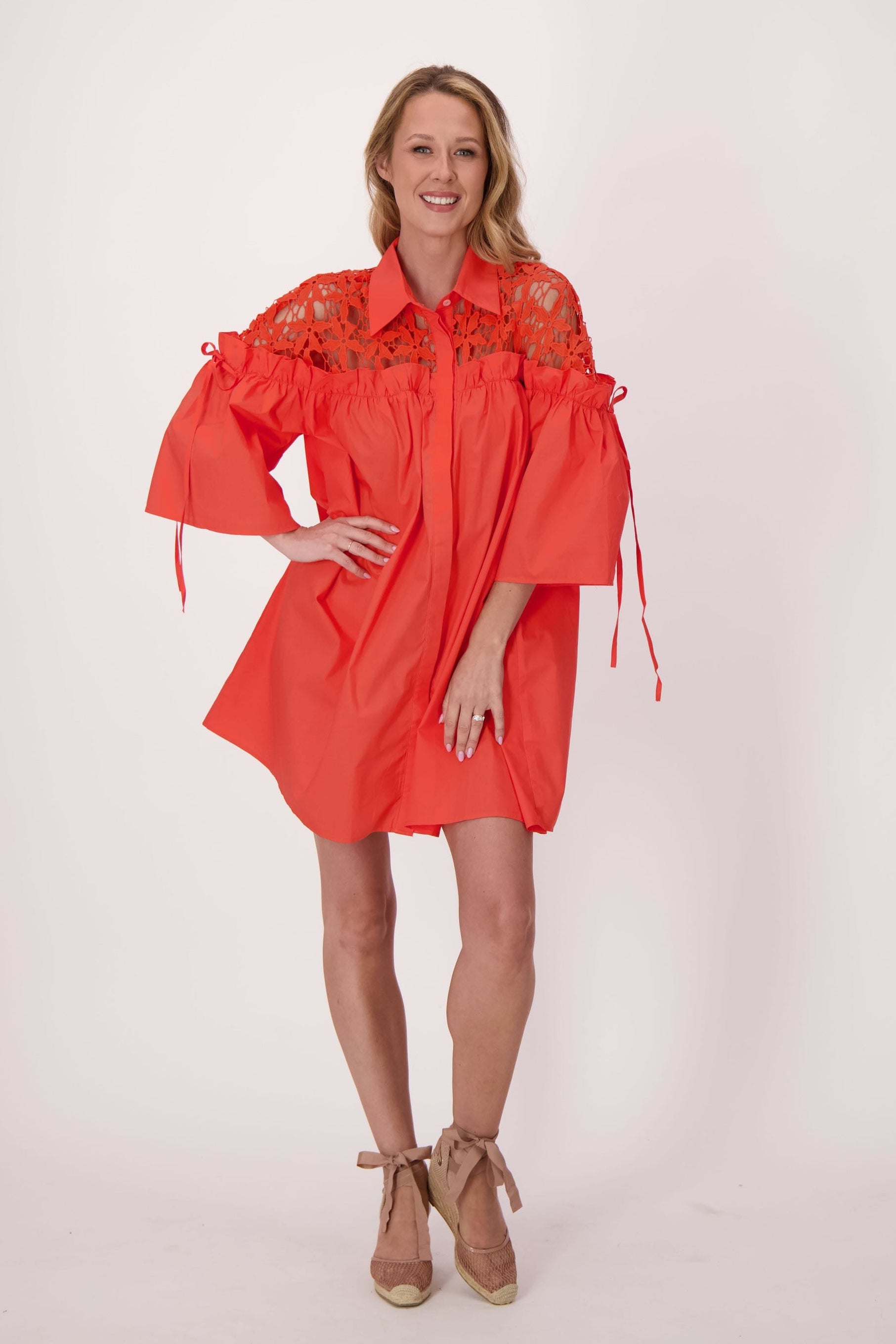 Crochet Shoulder Full Swing Cotton Dress