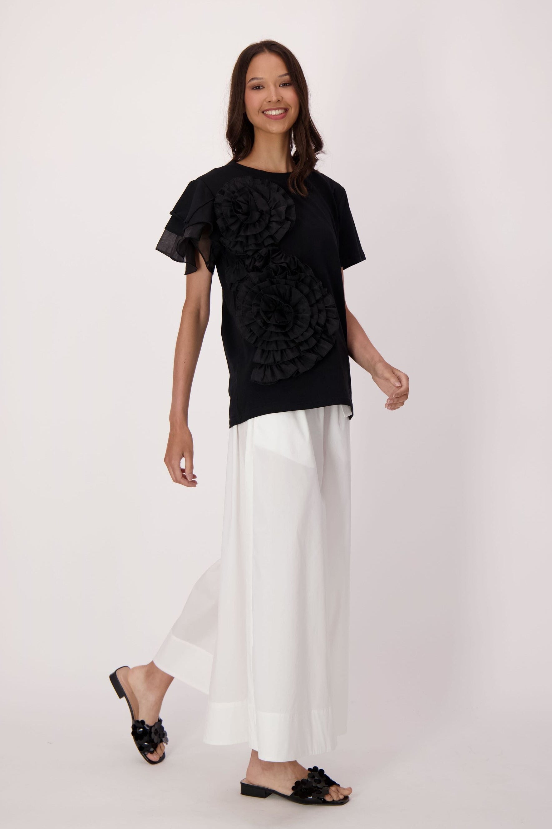 Asymmetrical Chiffon Floral Cotton T-Shirt