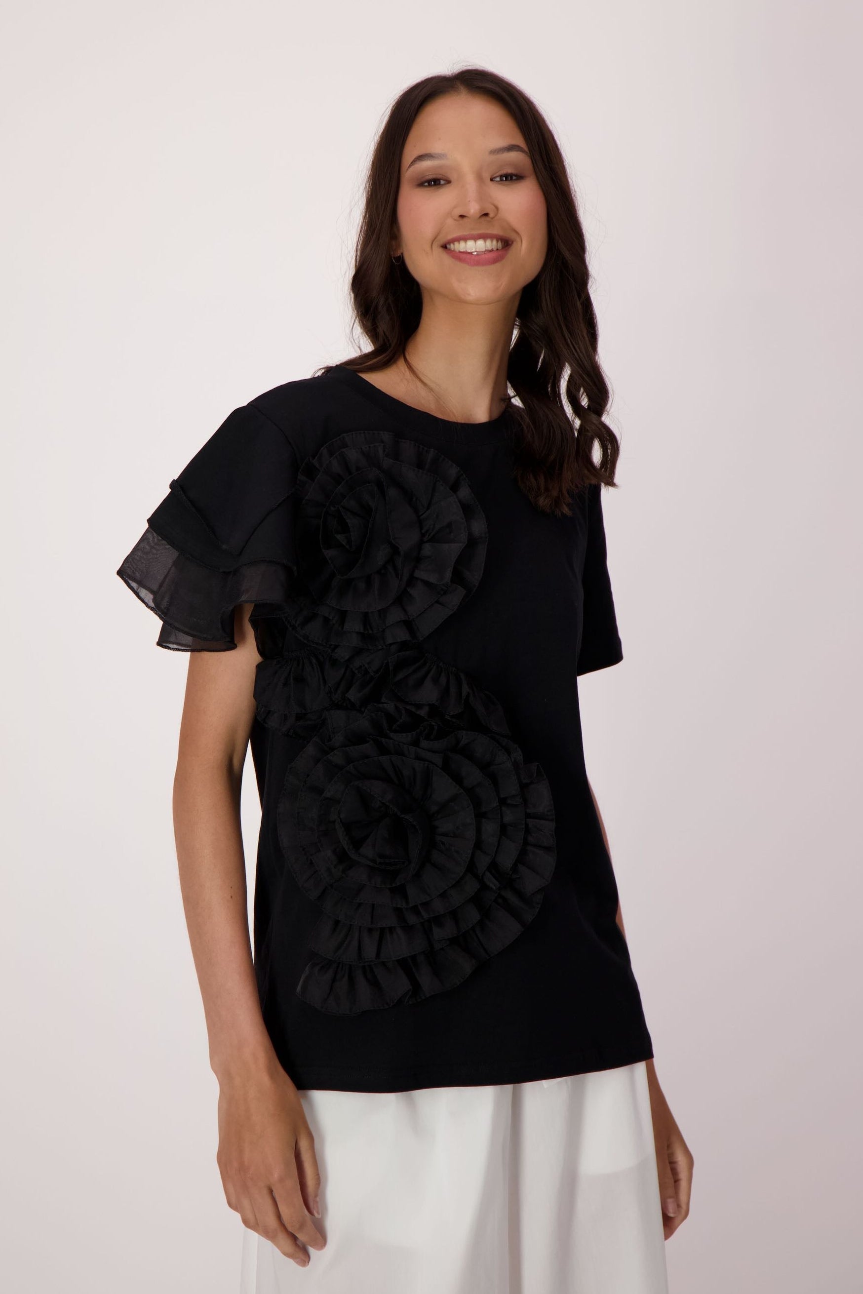 Asymmetrical Chiffon Floral Cotton T-Shirt