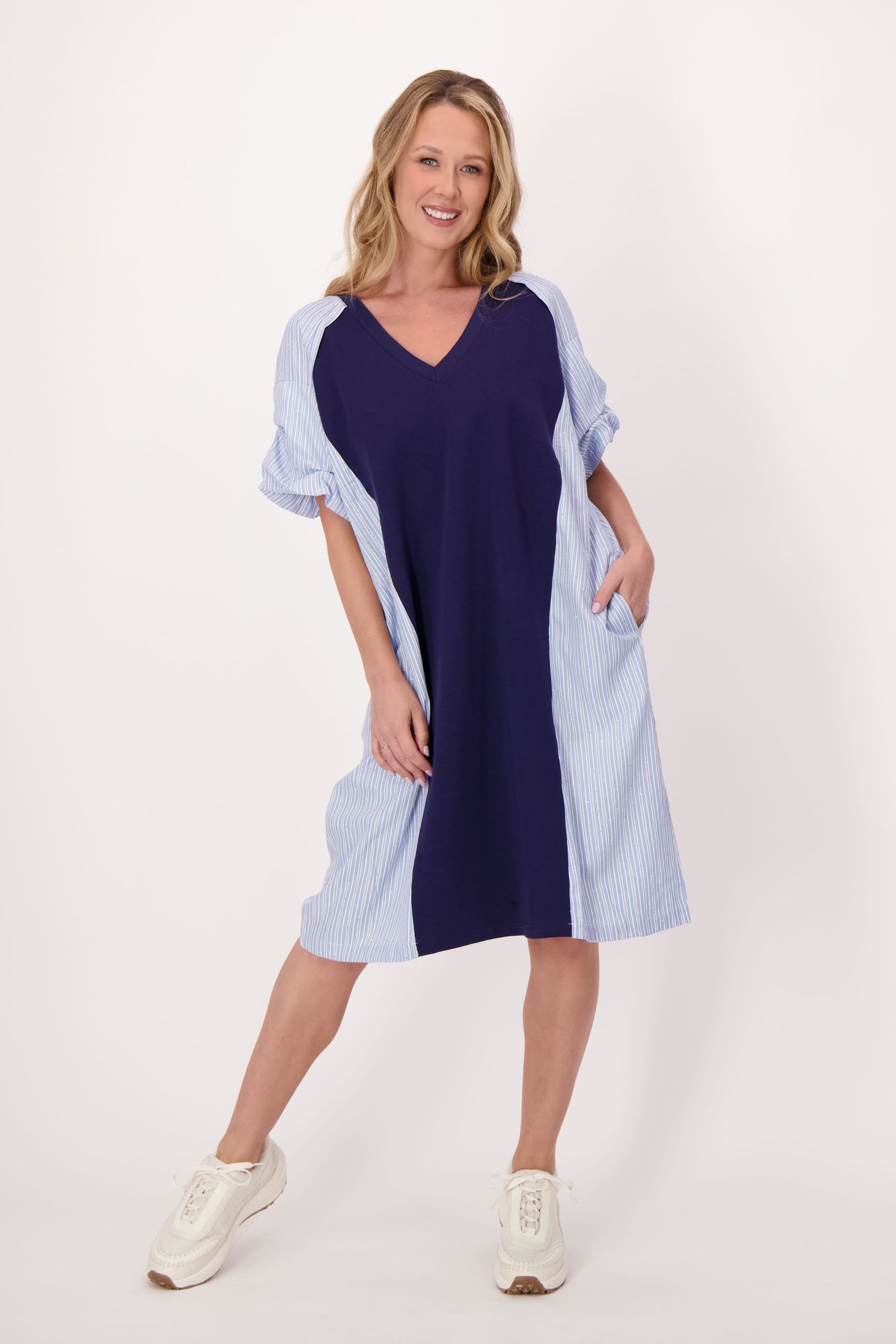 Sparkle Side Stripe V-Neck Dress