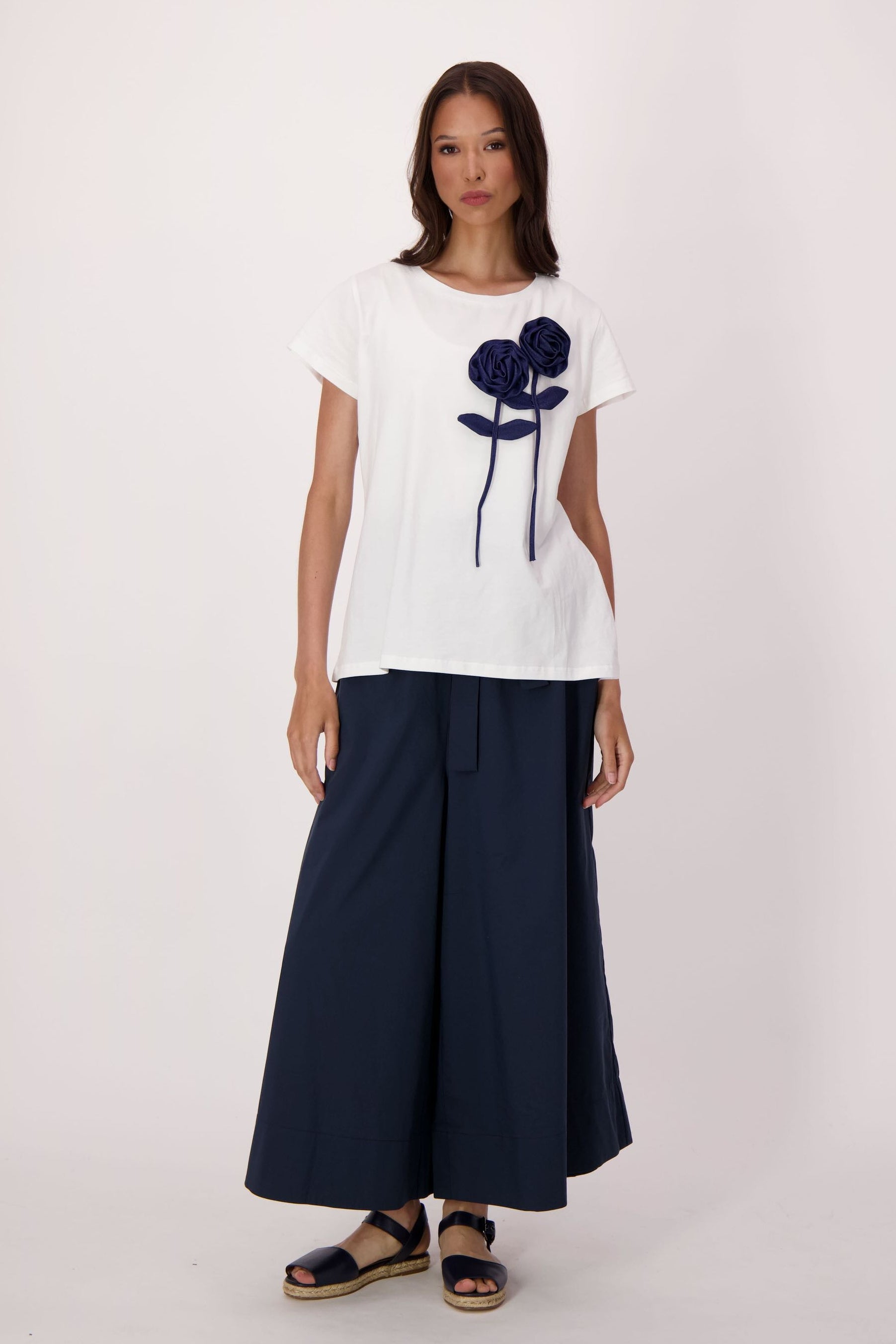 Stemmed Flower Applique Cotton T-Shirt