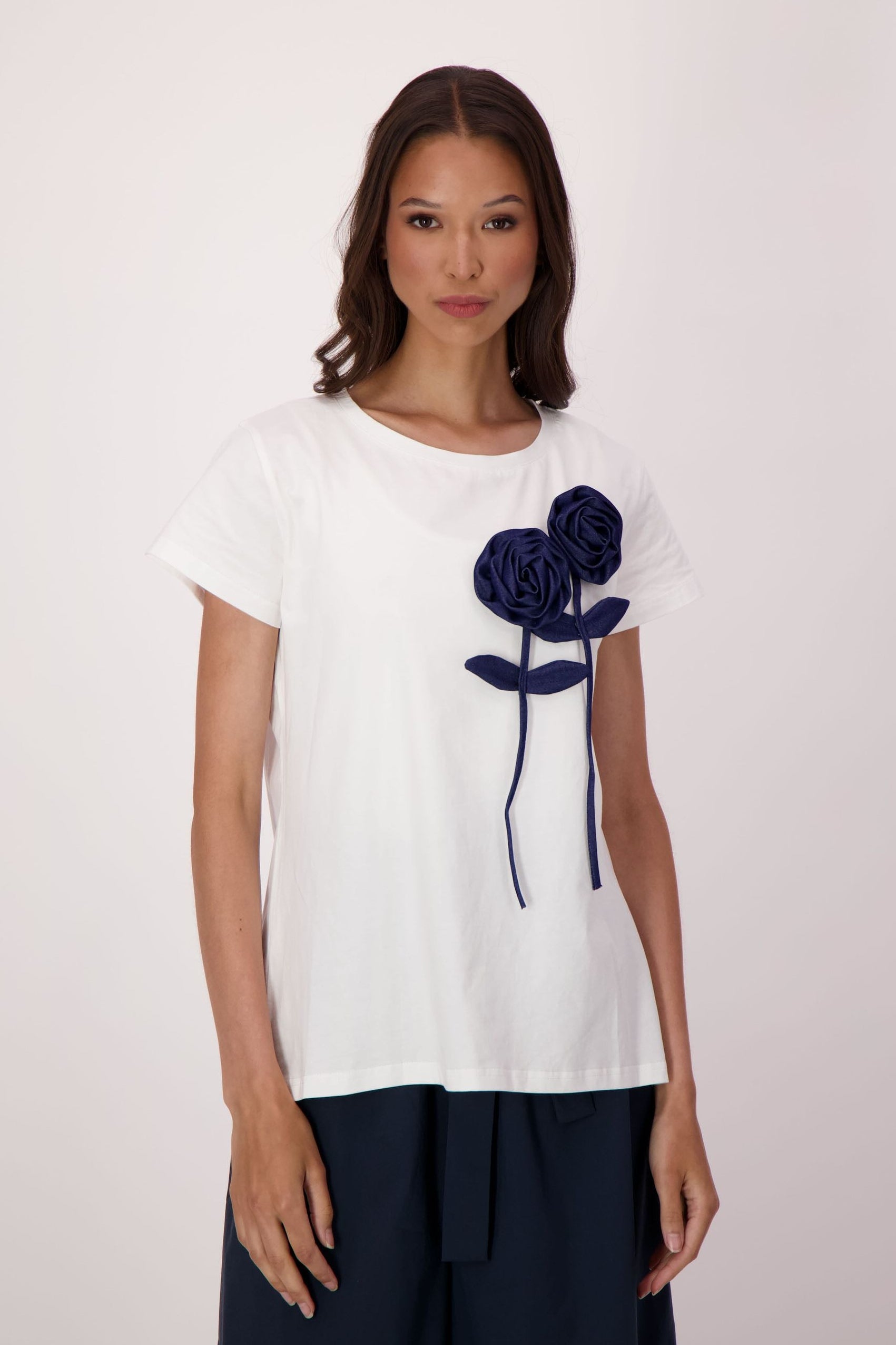 Stemmed Flower Applique Cotton T-Shirt
