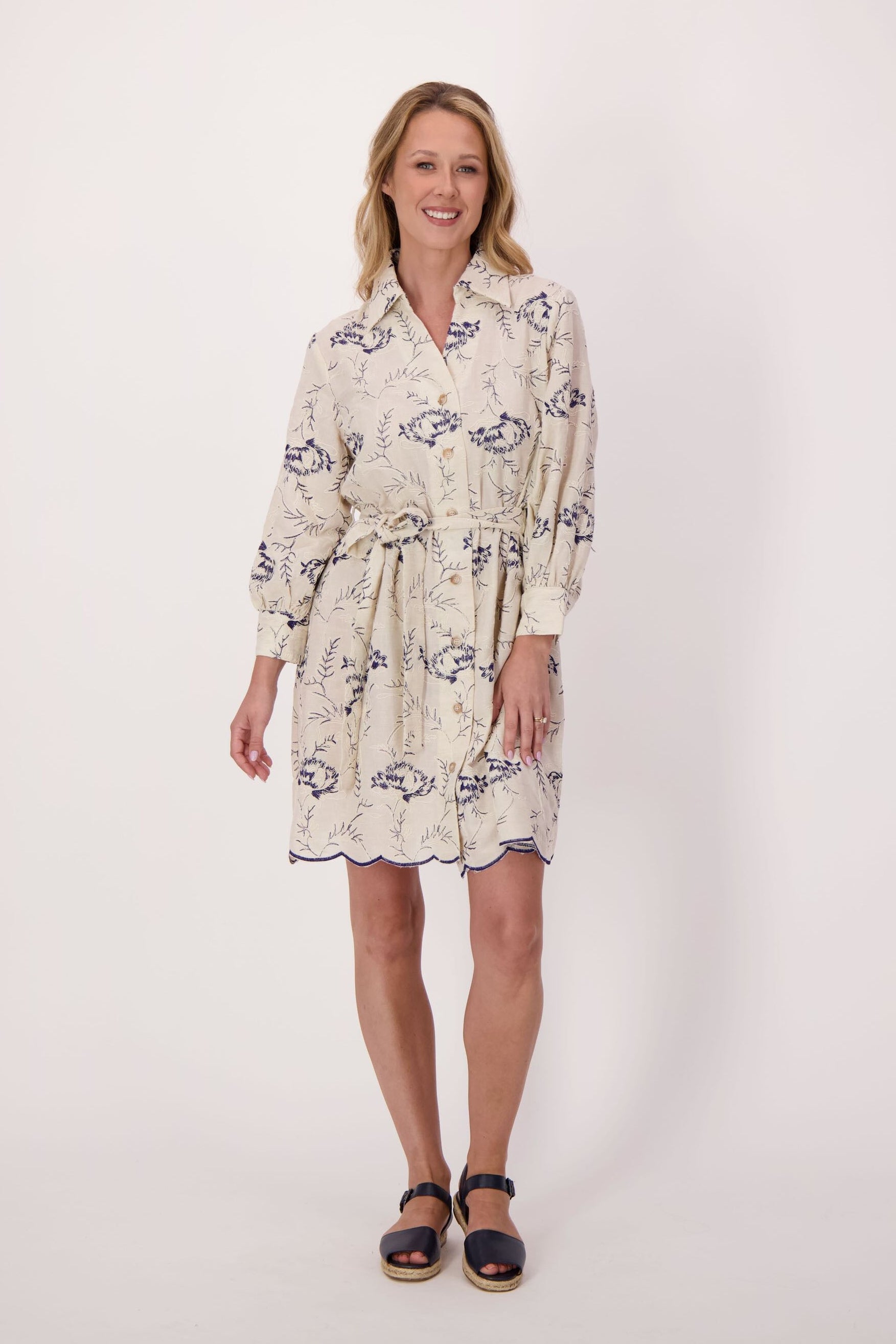 Embroidered Scallop Hem Dress