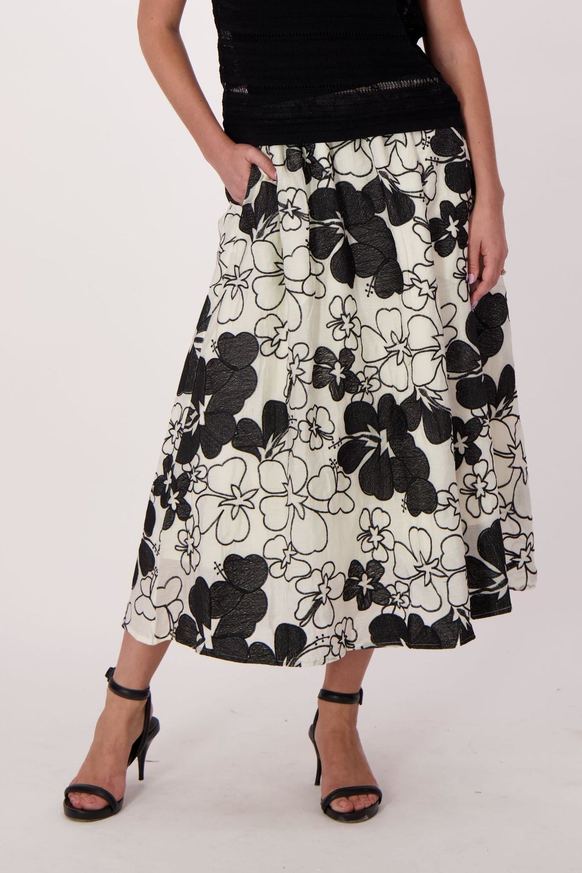 Floral Overlay Embroidery Tencel Skirt