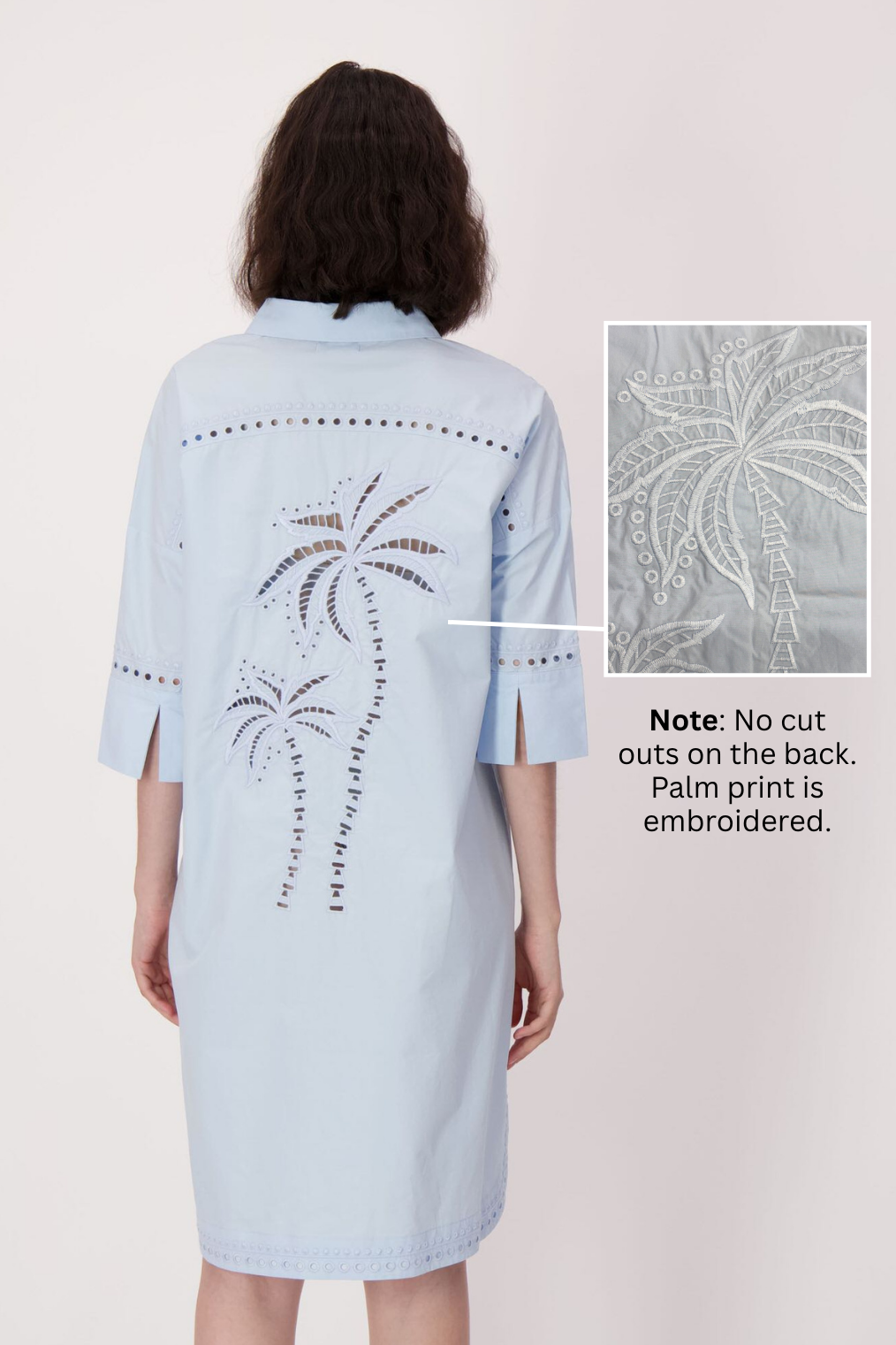 Palm Embroidered Cotton Shirt Dress
