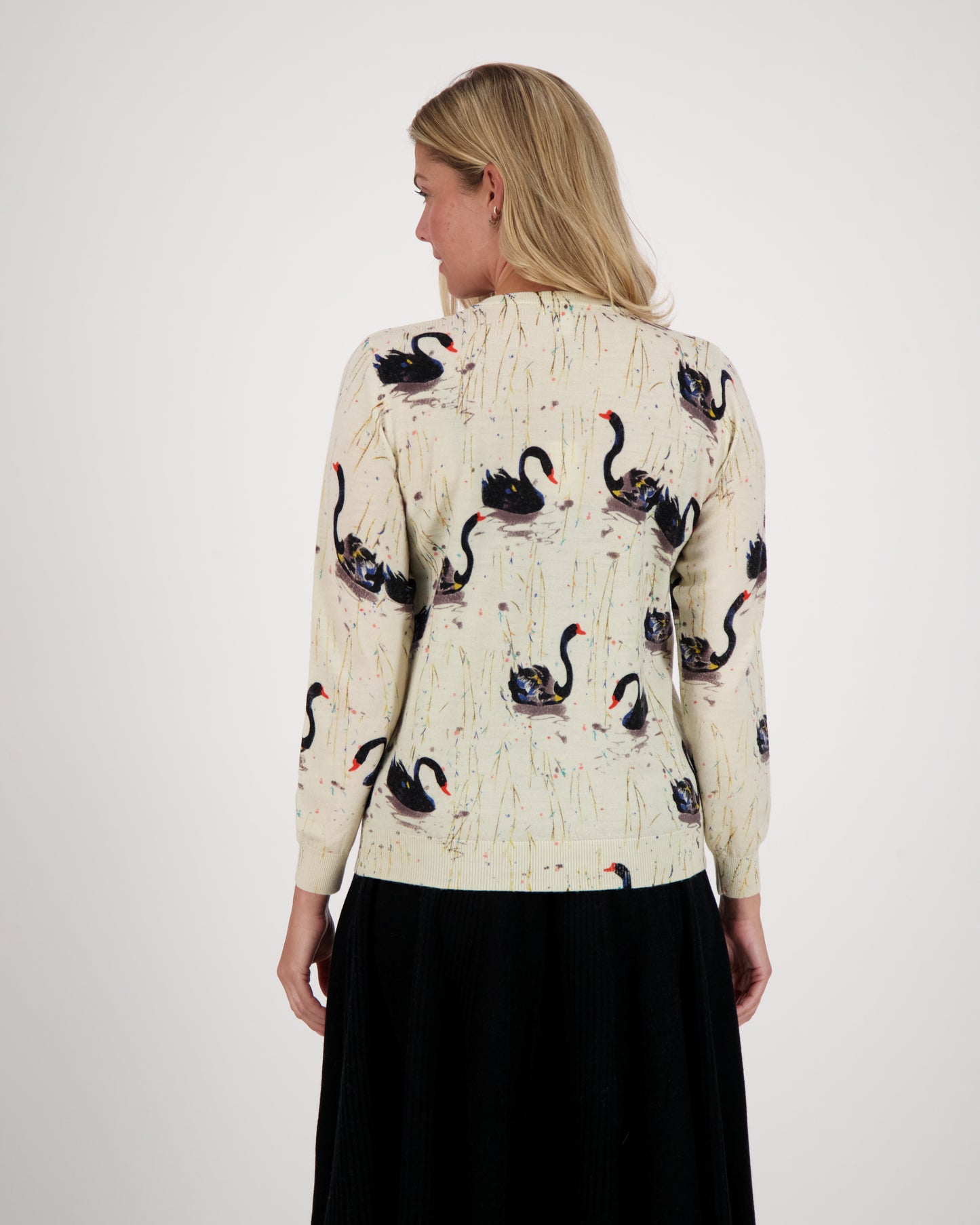 Swan Print Button Down Cardigan