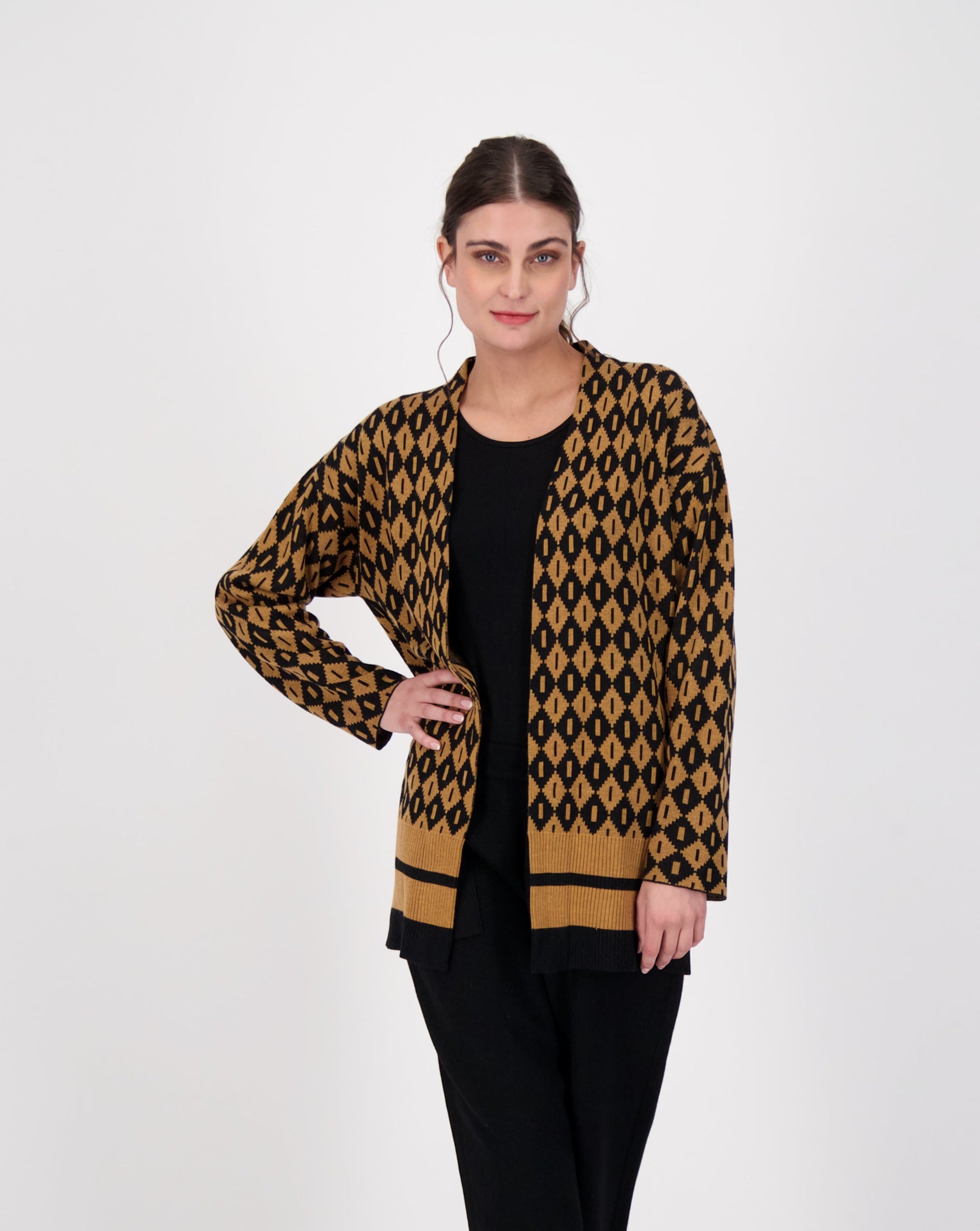 Intarsia Knit Diamond Jacquard Cardigan