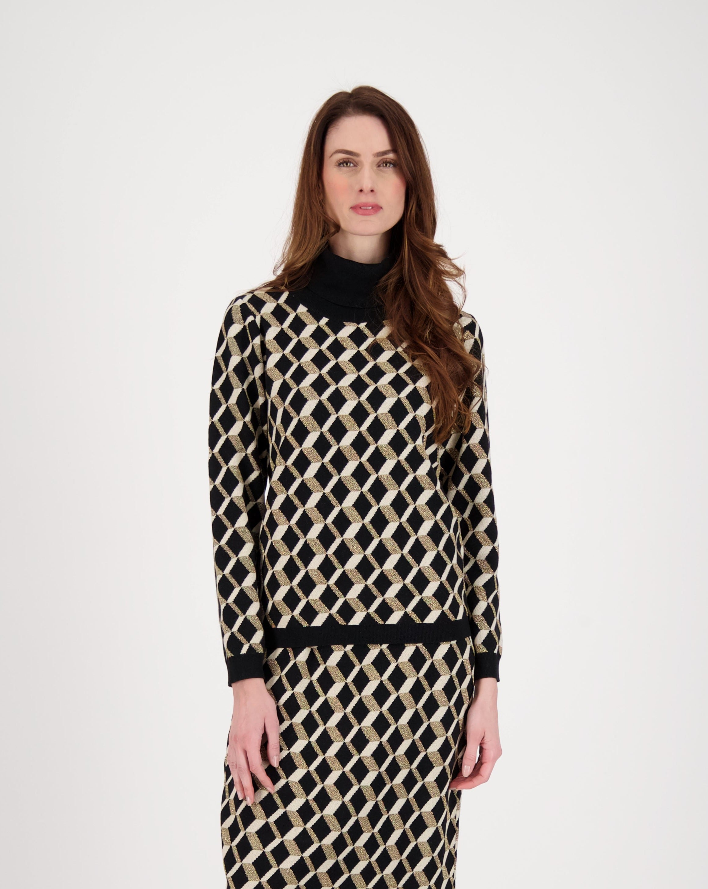 Chevron Jacquard Jersey Turtle Neck