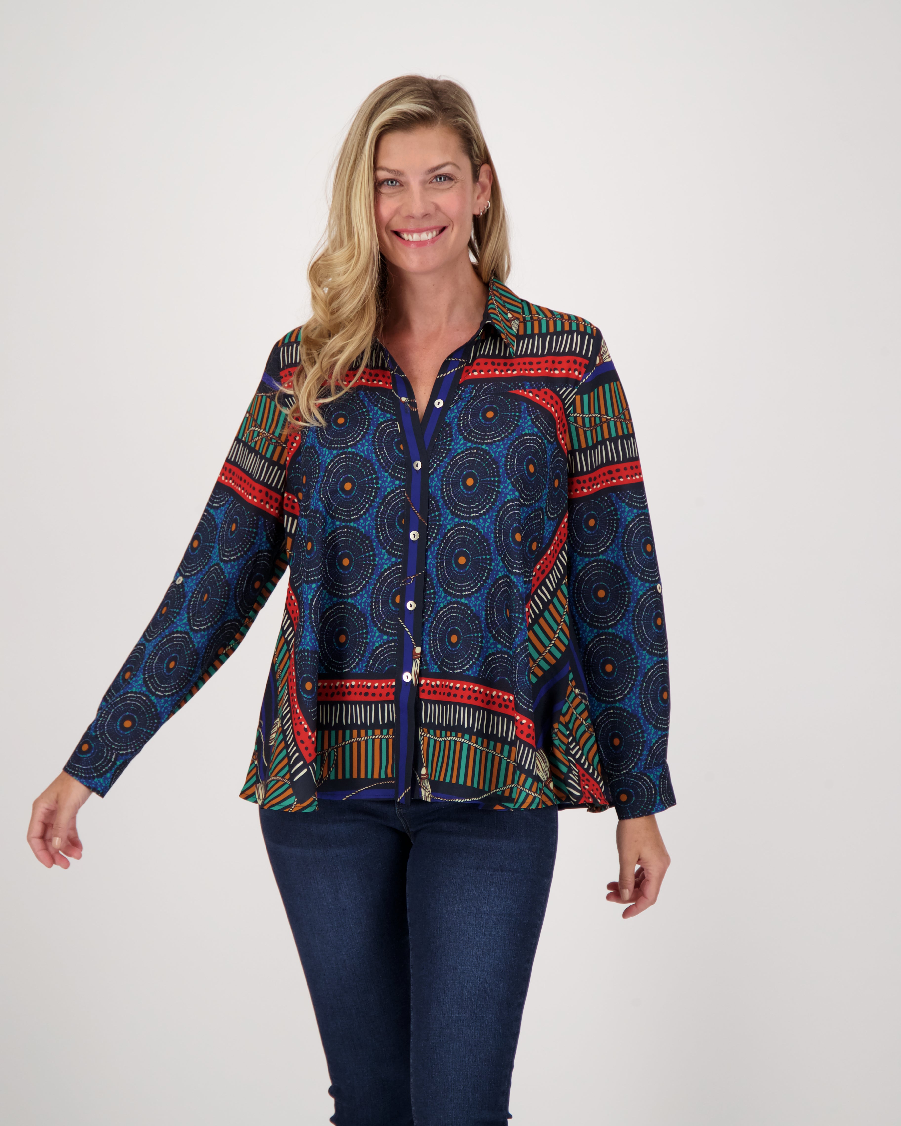 Collared Button-Up Flare Shirt