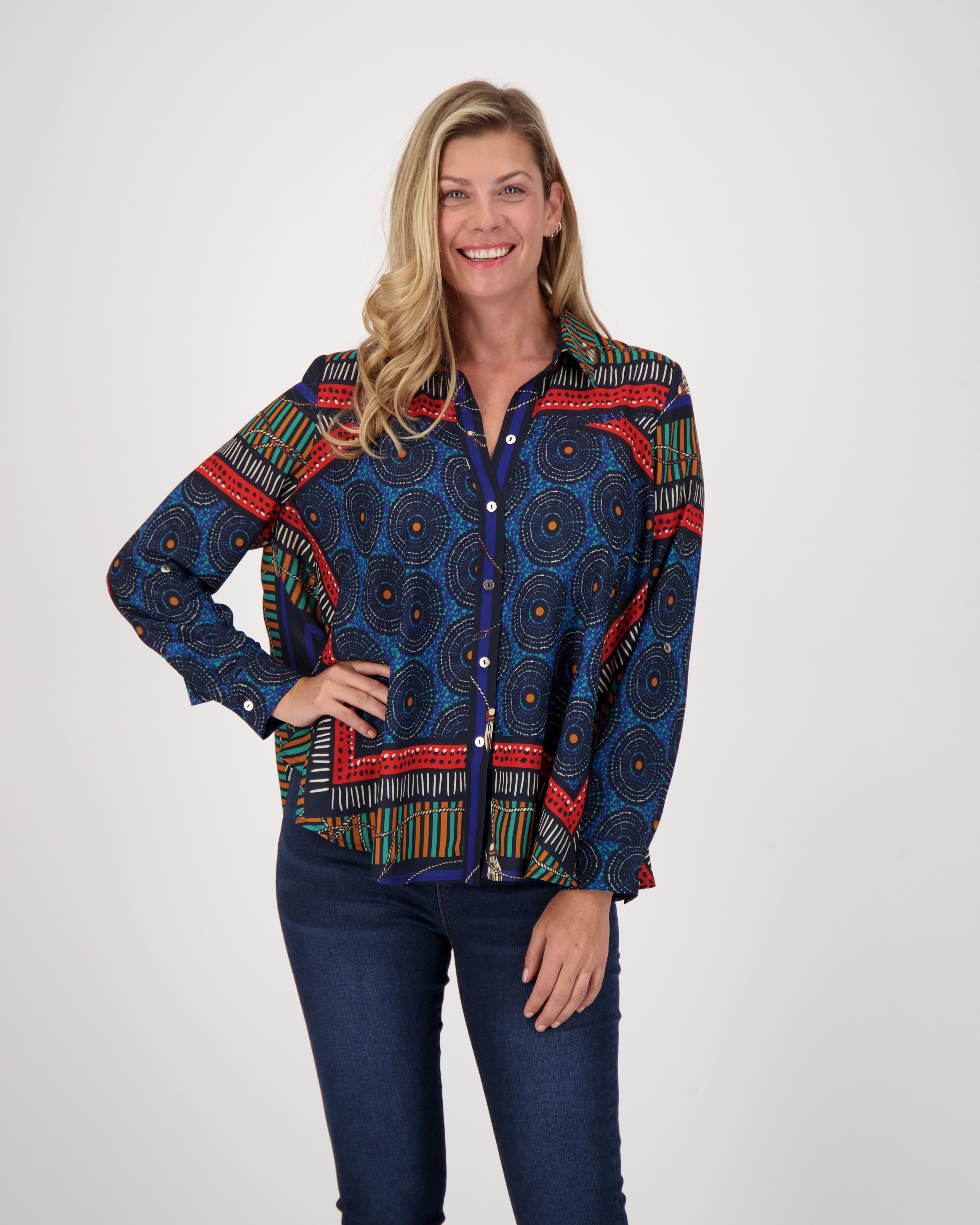 Collared Button-Up Flare Shirt