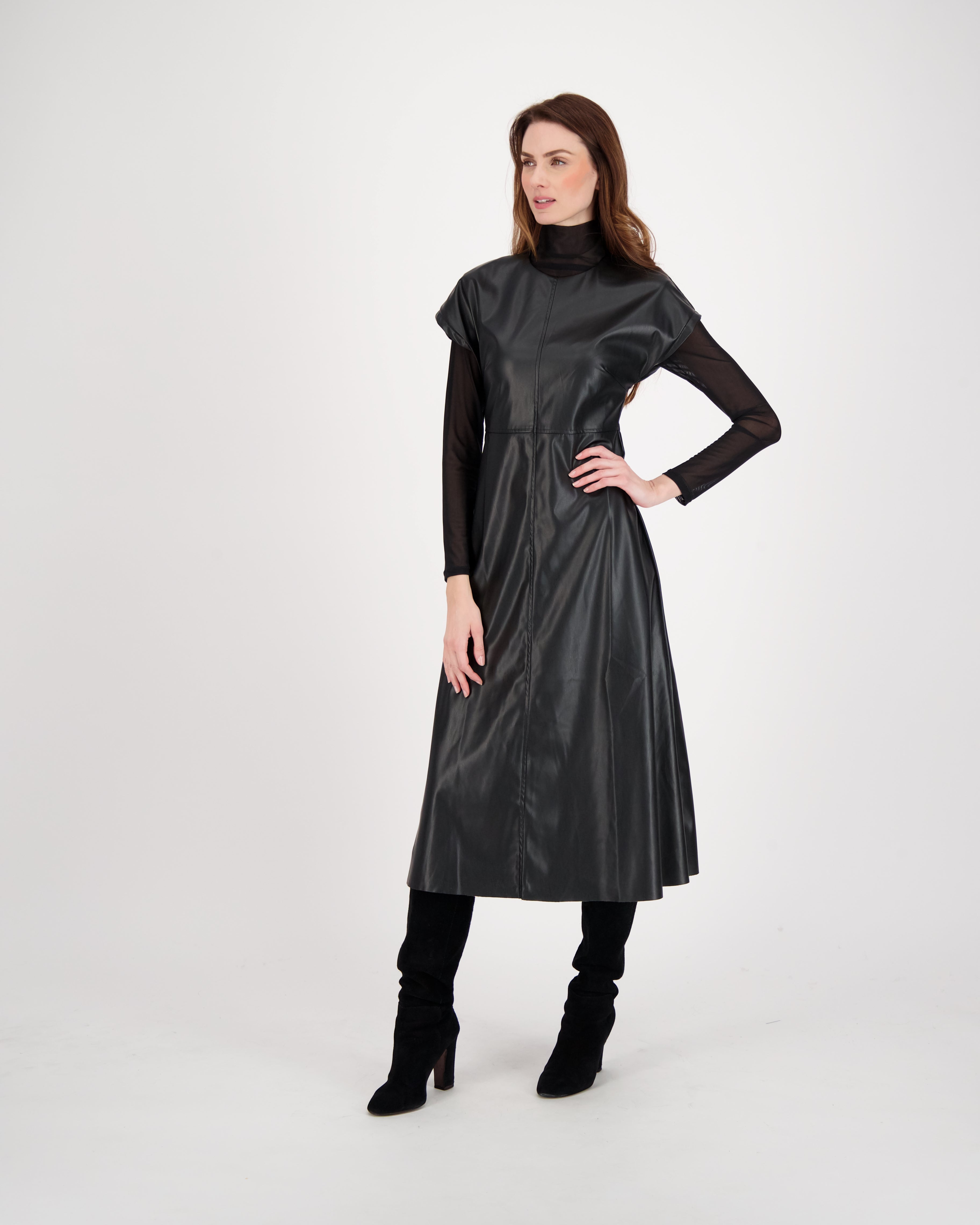 Cap Sleeve PU Dress