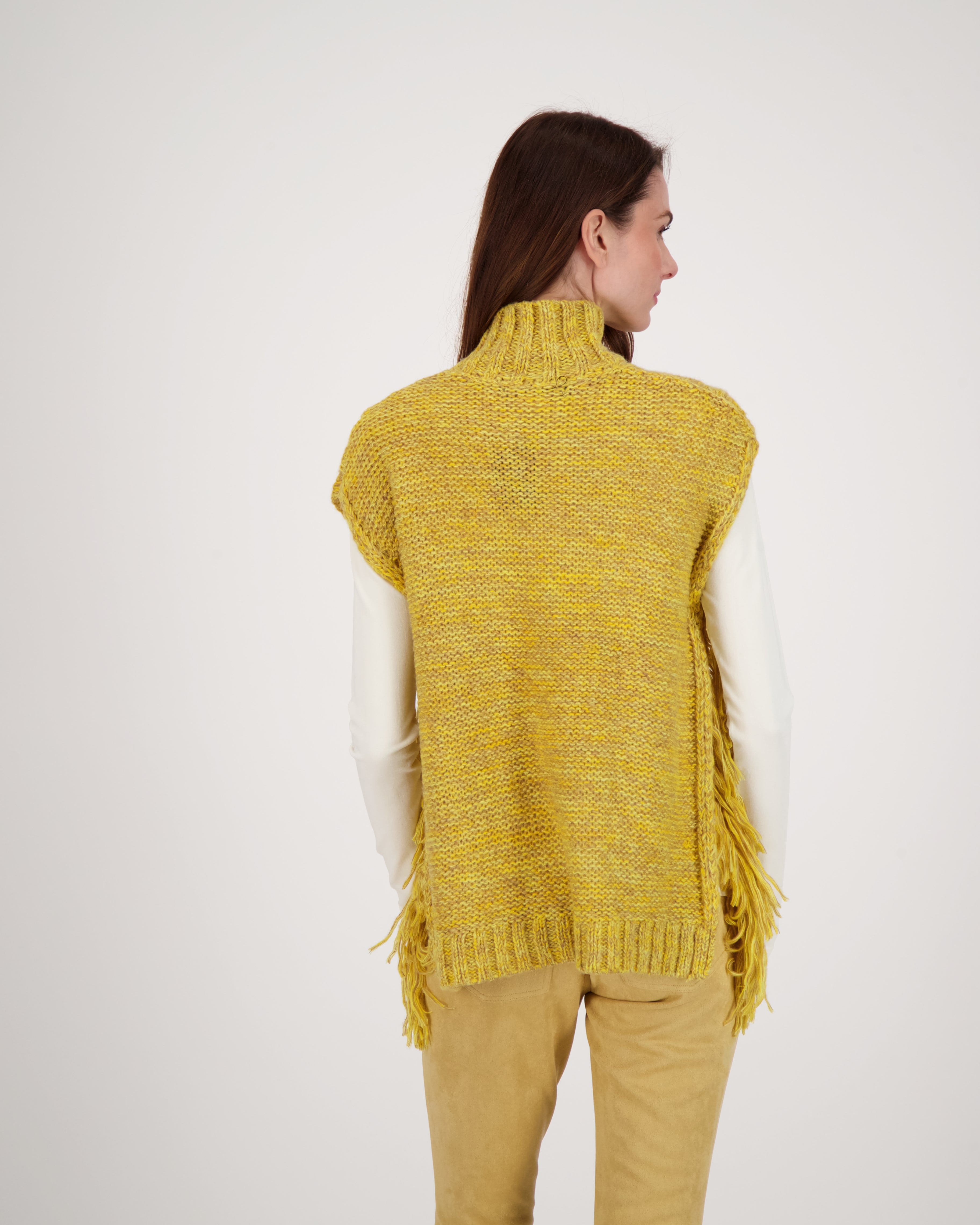 Sleeveless Turtle Neck Fringe Sweater
