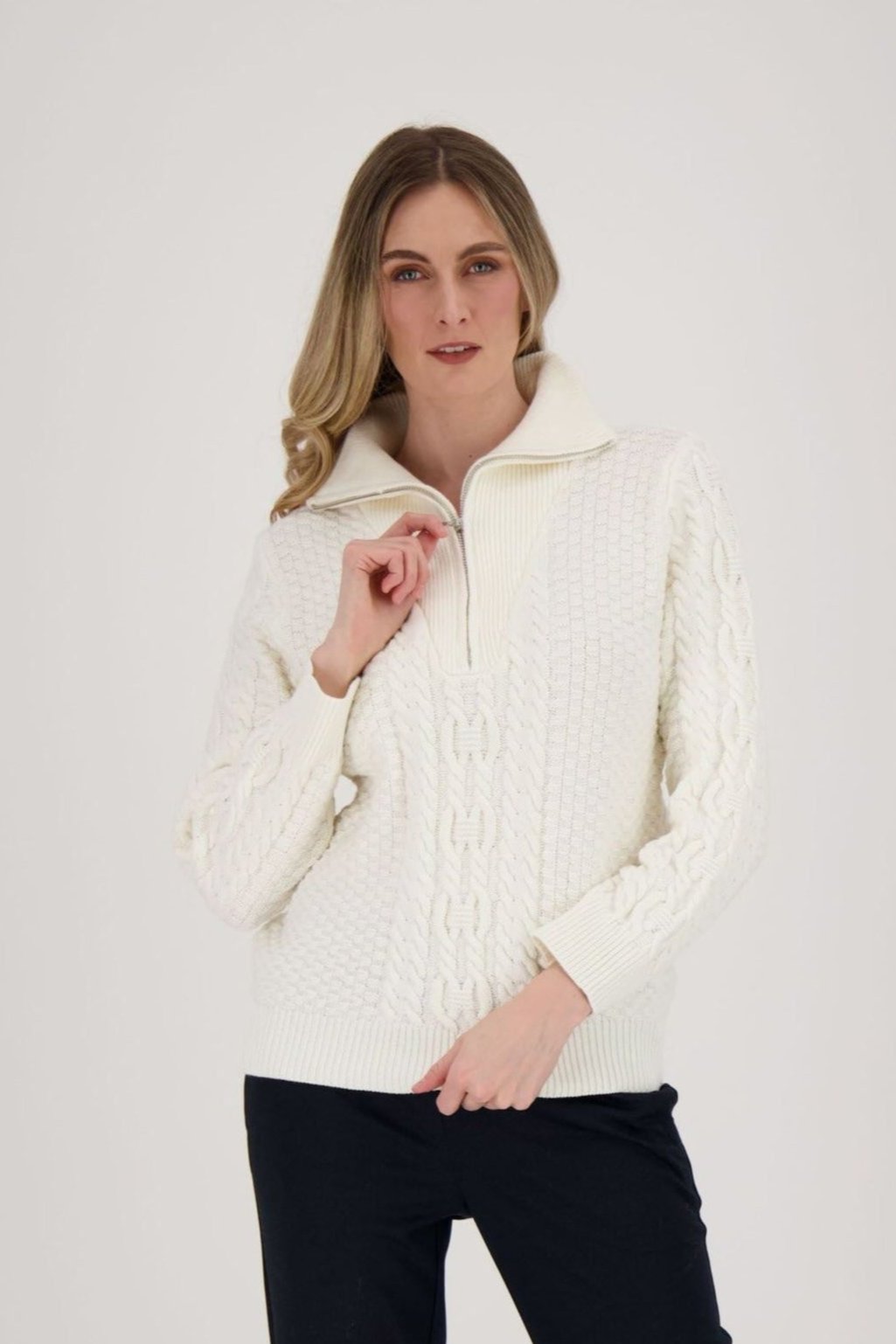 Quarter Zip Cable Knit Sweater Ivory L