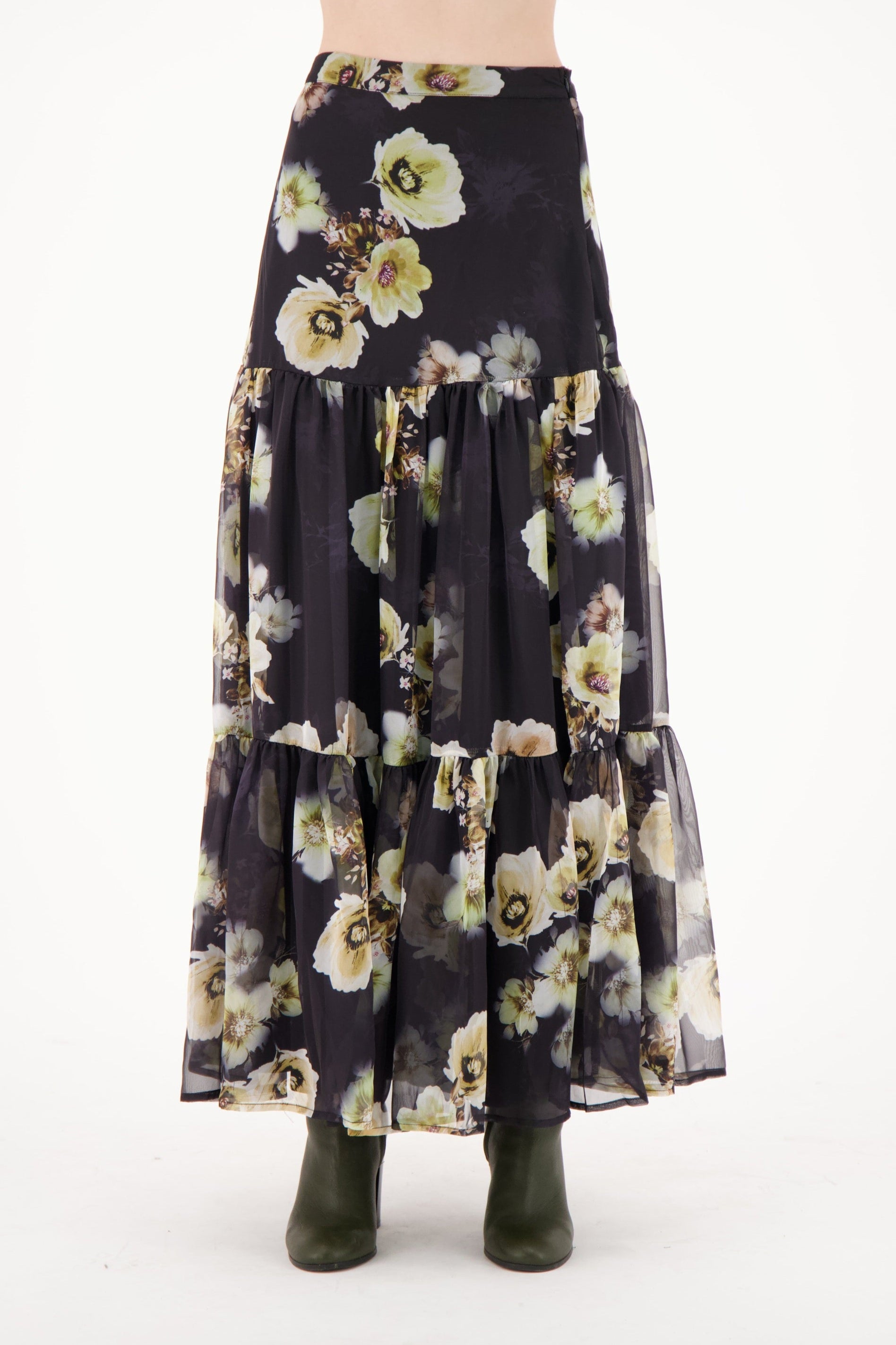 Floral Chiffon Ruffle Long Skirt