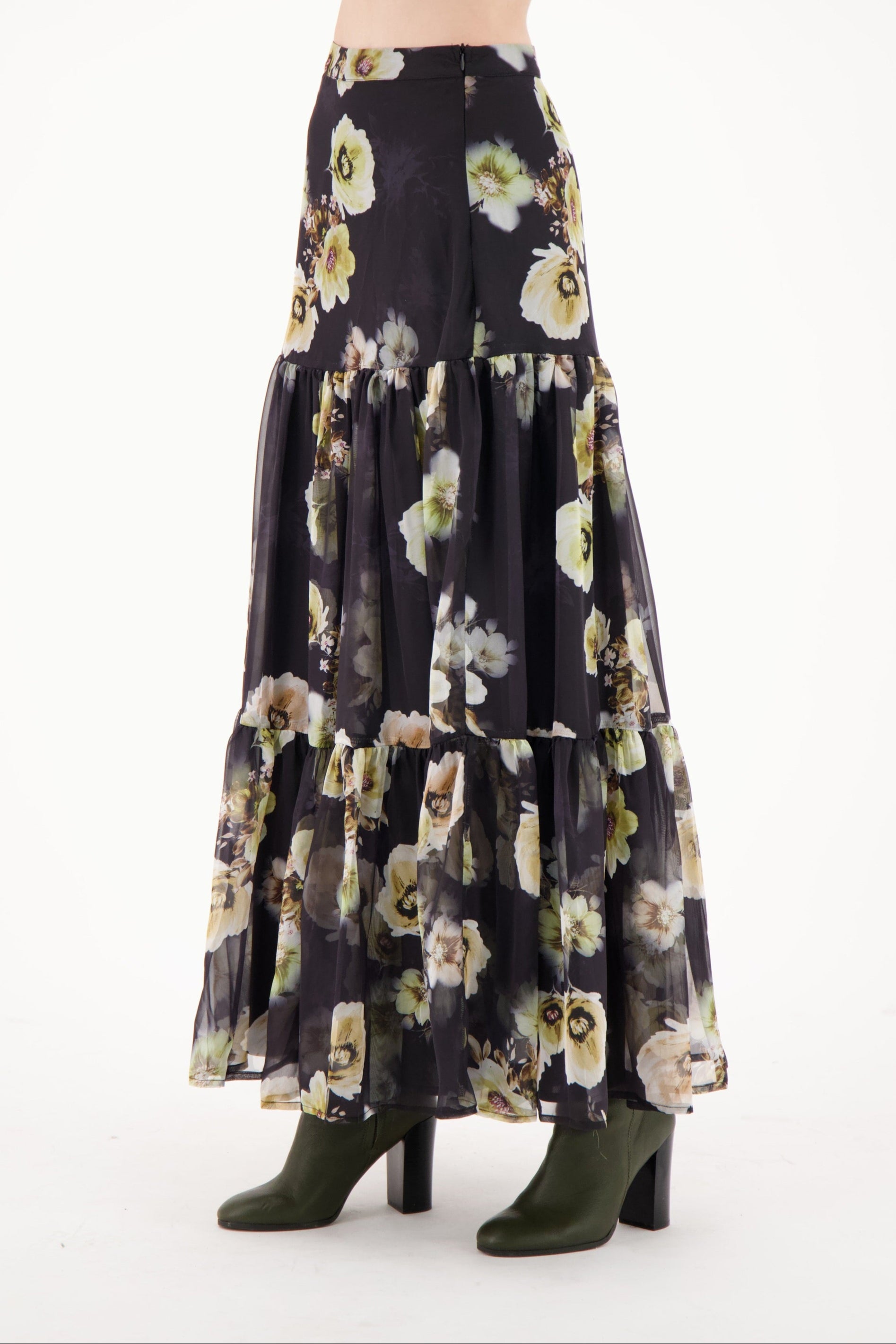 Floral Chiffon Ruffle Long Skirt