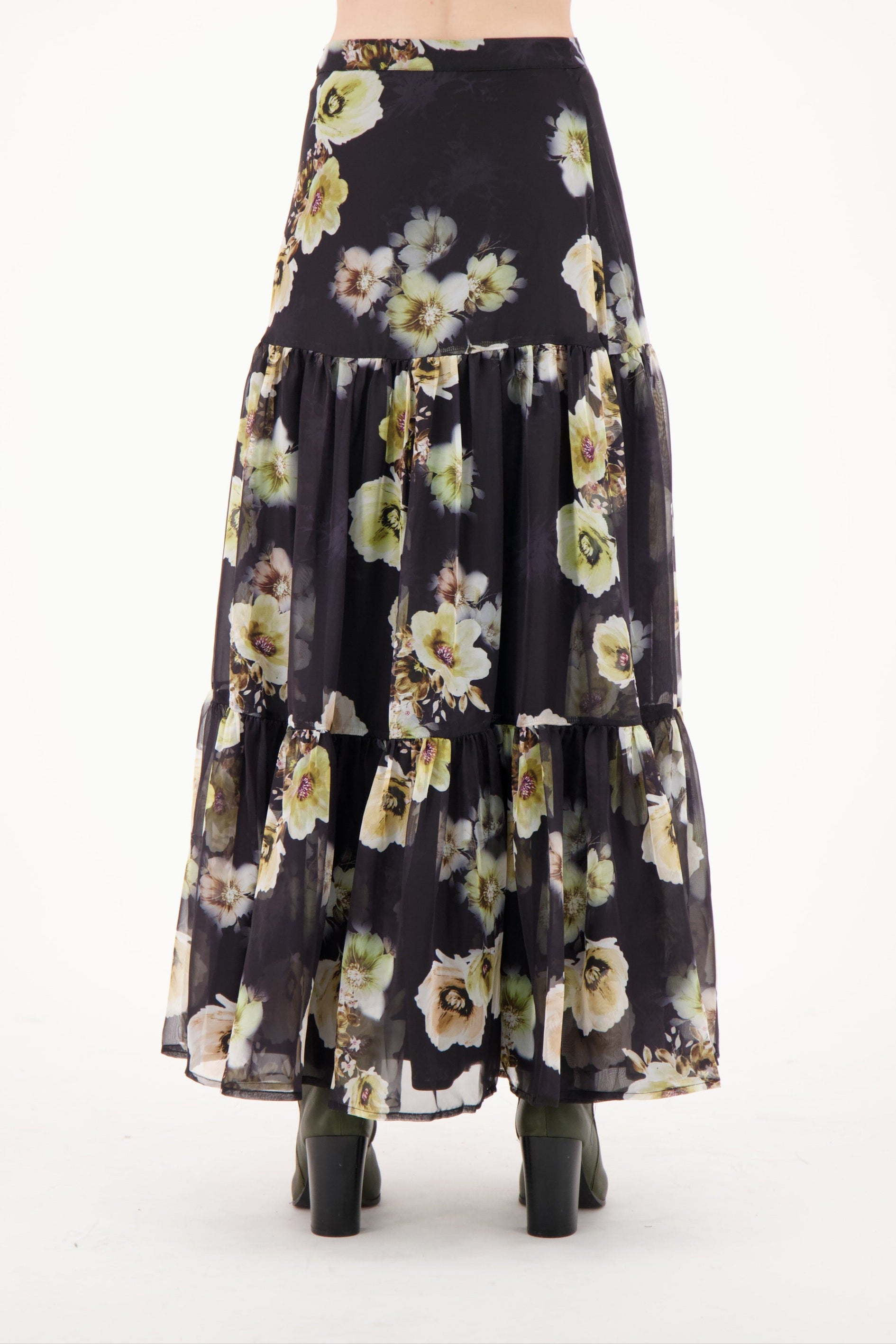 Floral Chiffon Ruffle Long Skirt