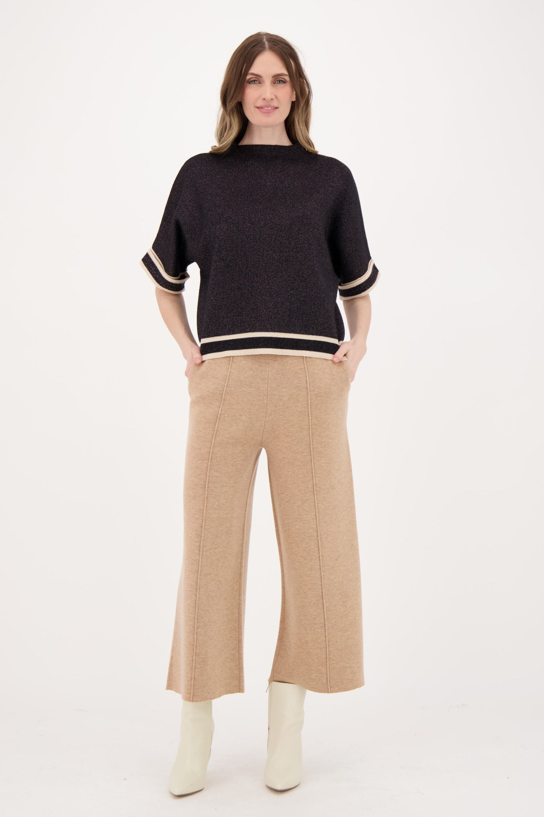 Stripe Cuff Lurex Sweater Knit Top