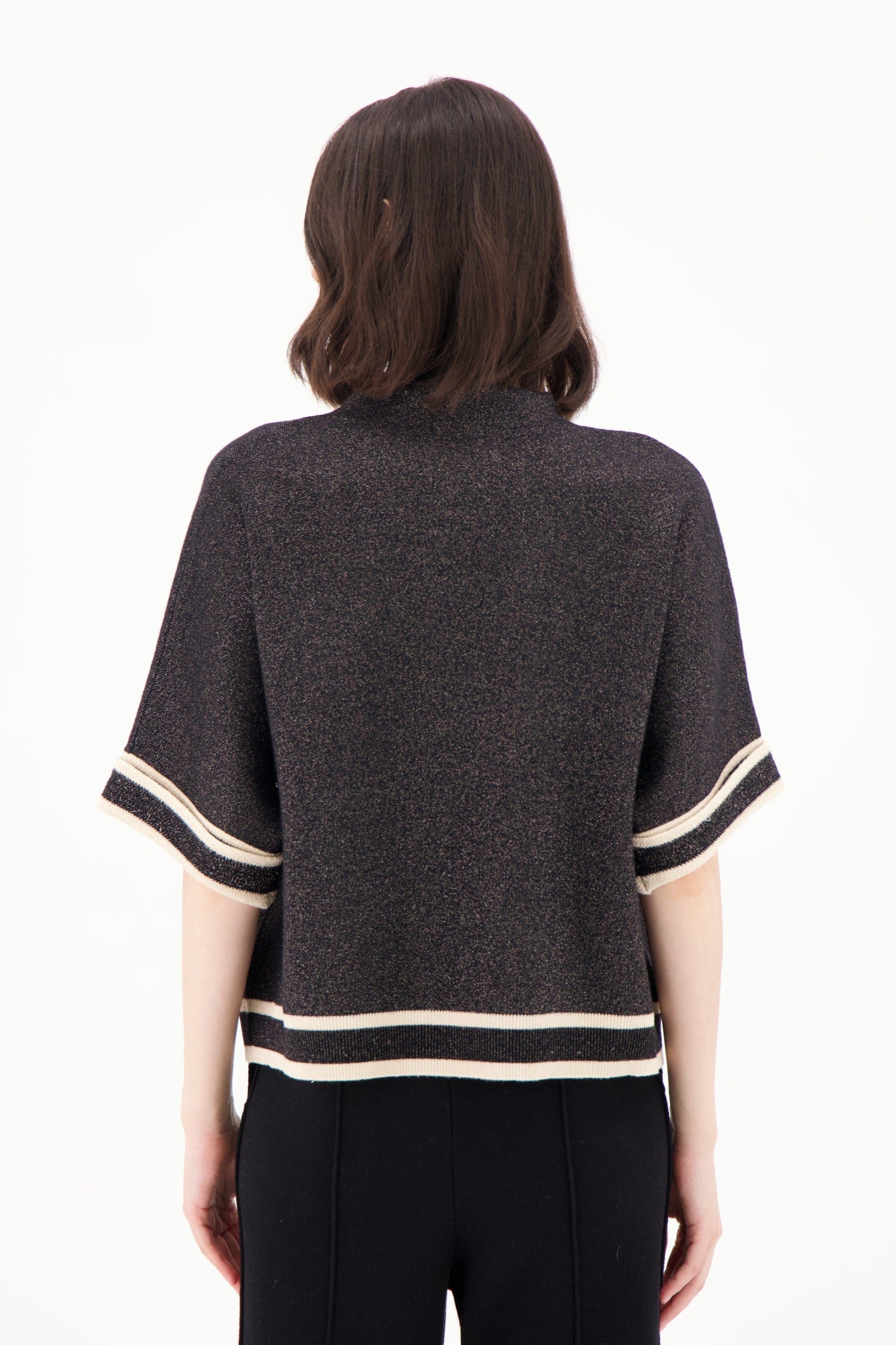 Stripe Cuff Lurex Sweater Knit Top
