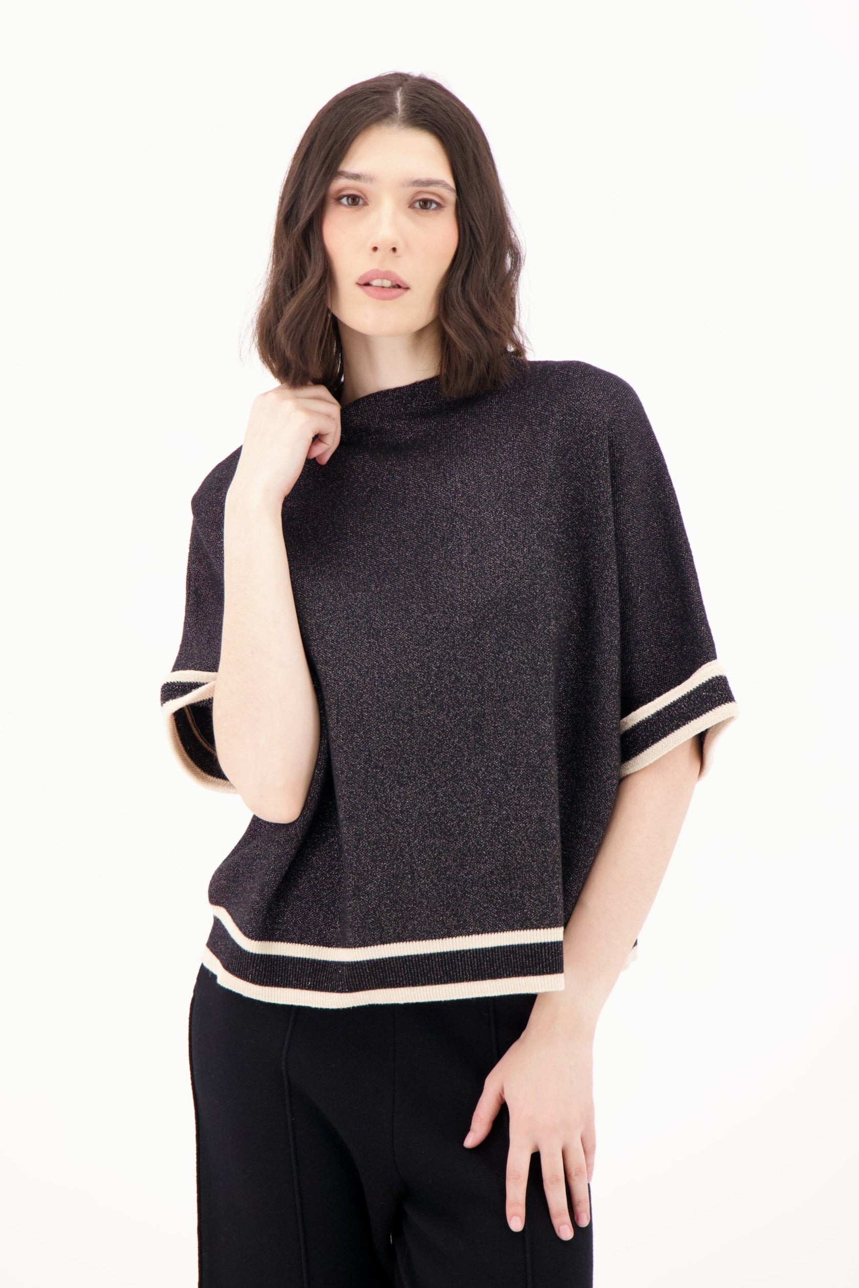Stripe Cuff Lurex Sweater Knit Top