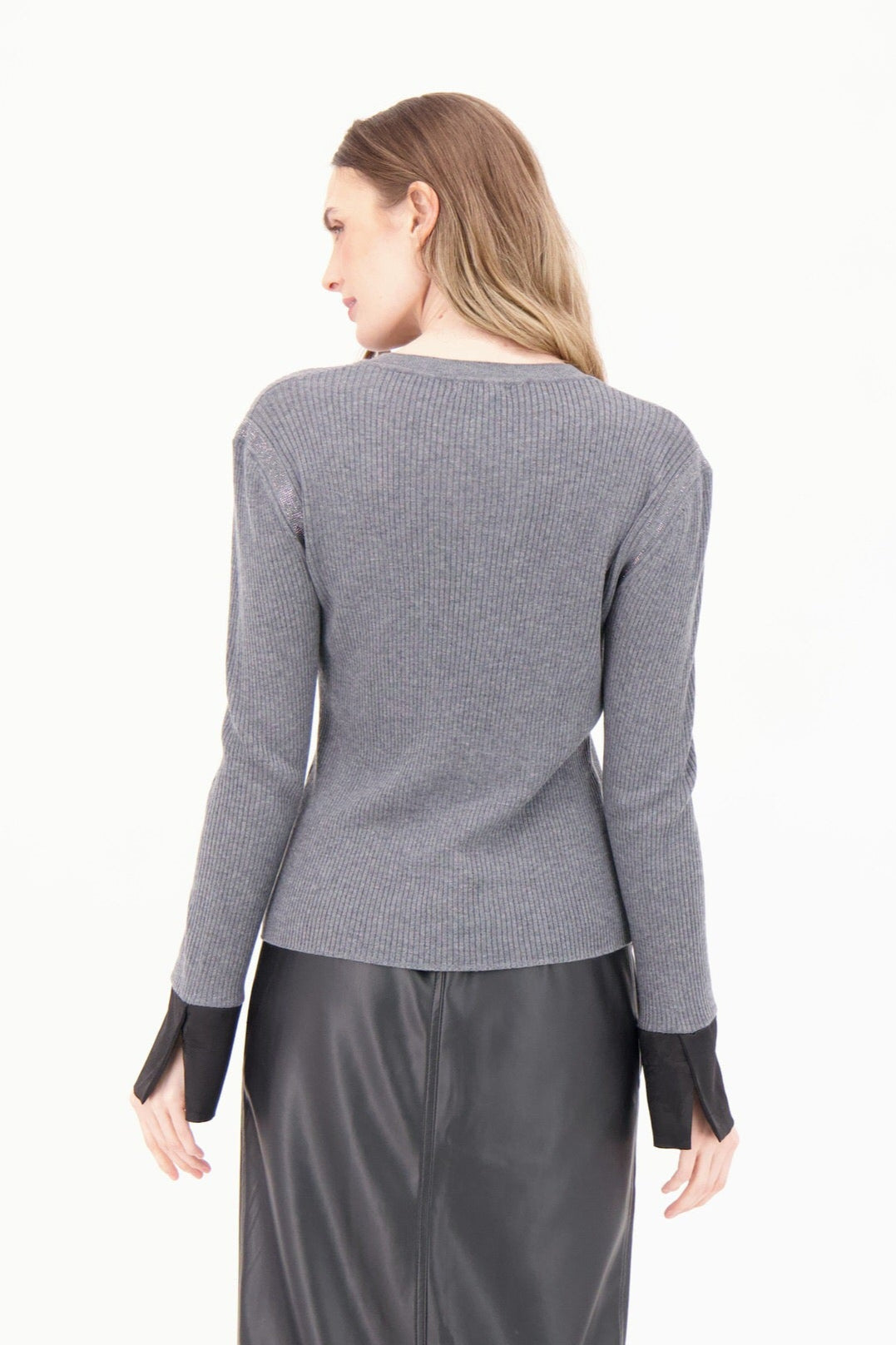 Rhinestone Woven Cuffs Sweater