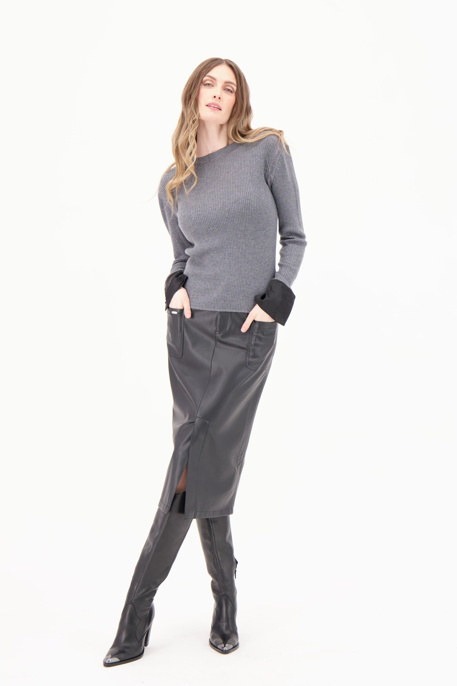 Rhinestone Woven Cuffs Sweater