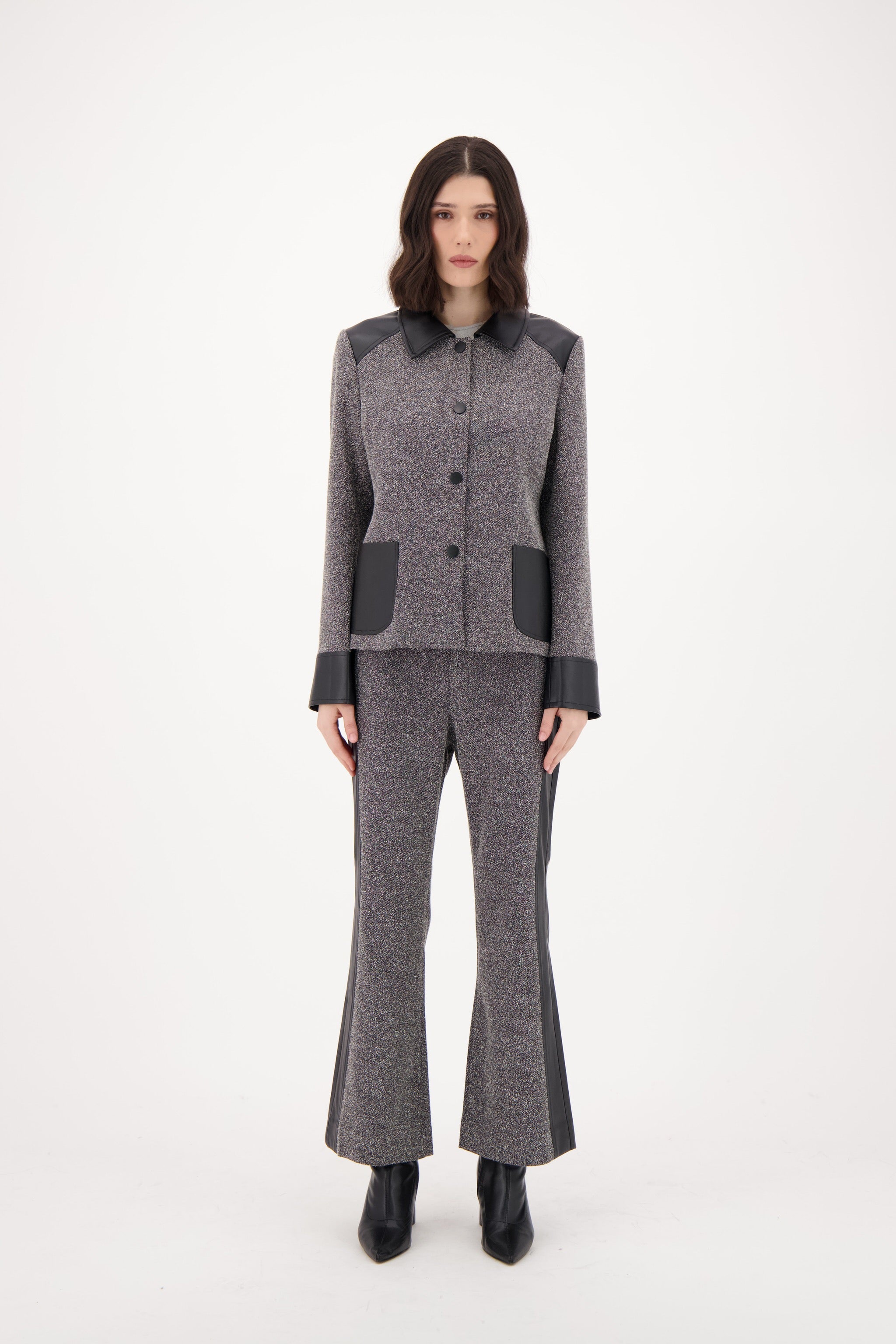 Speckled Blazer With PU Trim