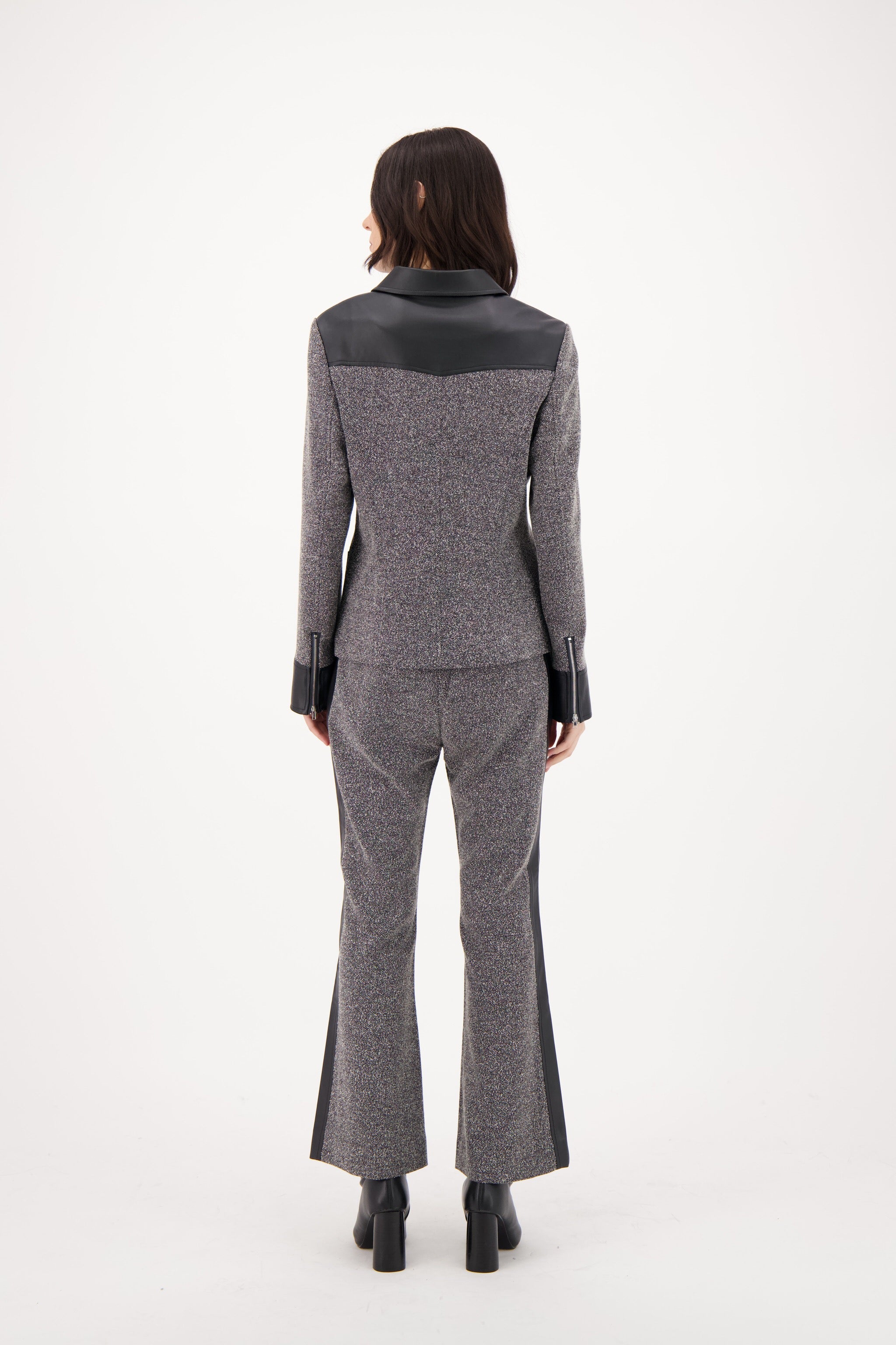 Speckled Blazer With PU Trim