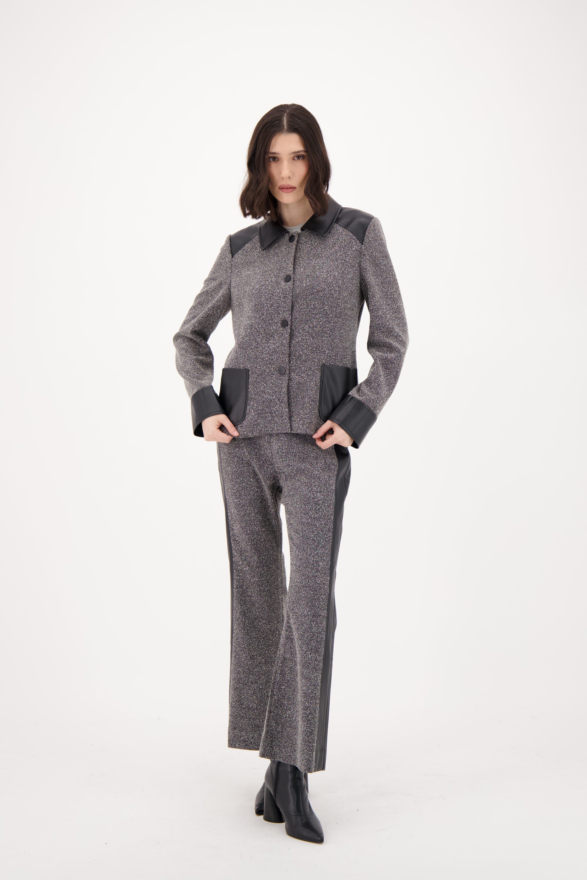 Speckled Fit And Flare Pant With PU Trim