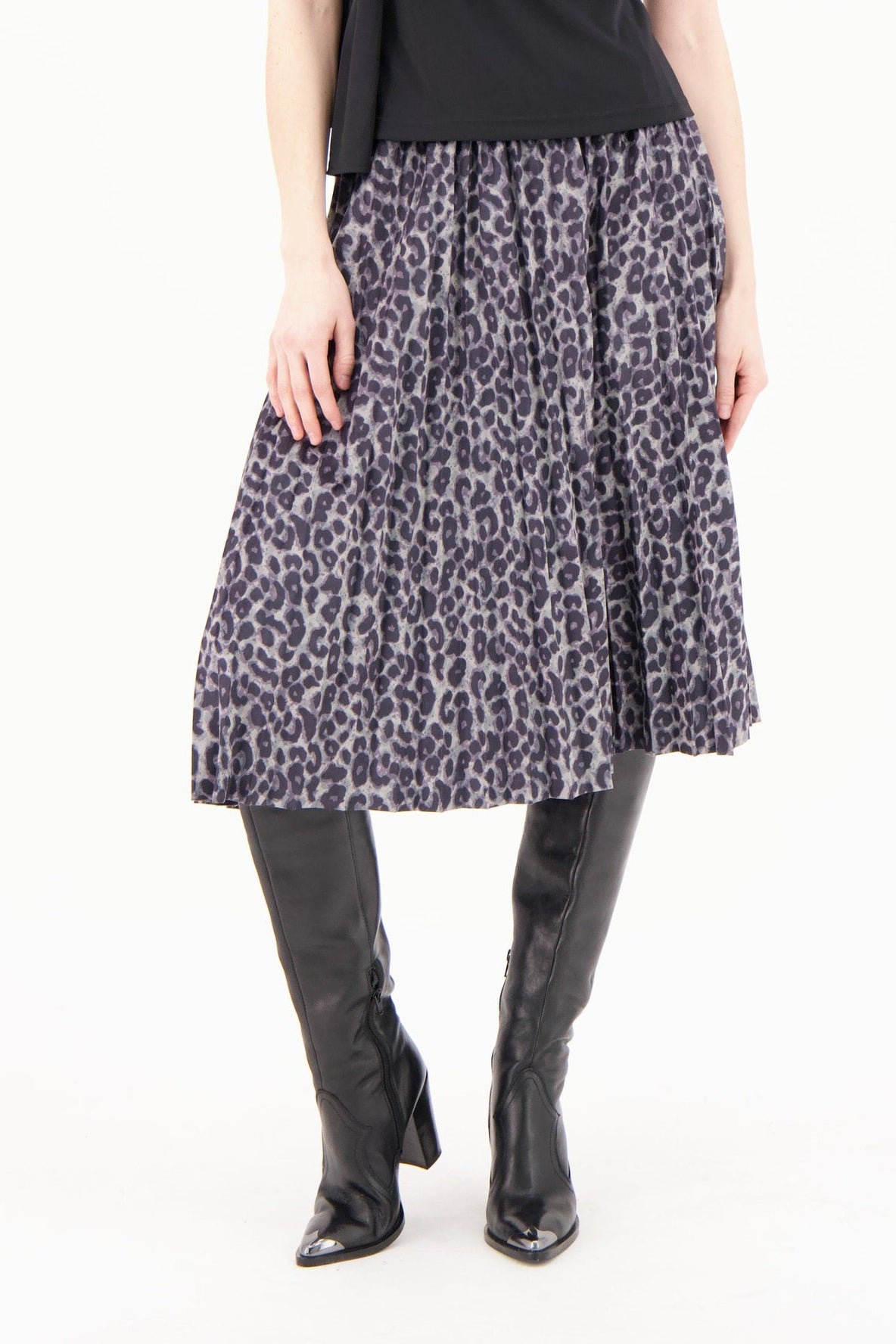 Leopard Velour Pleated Skirt