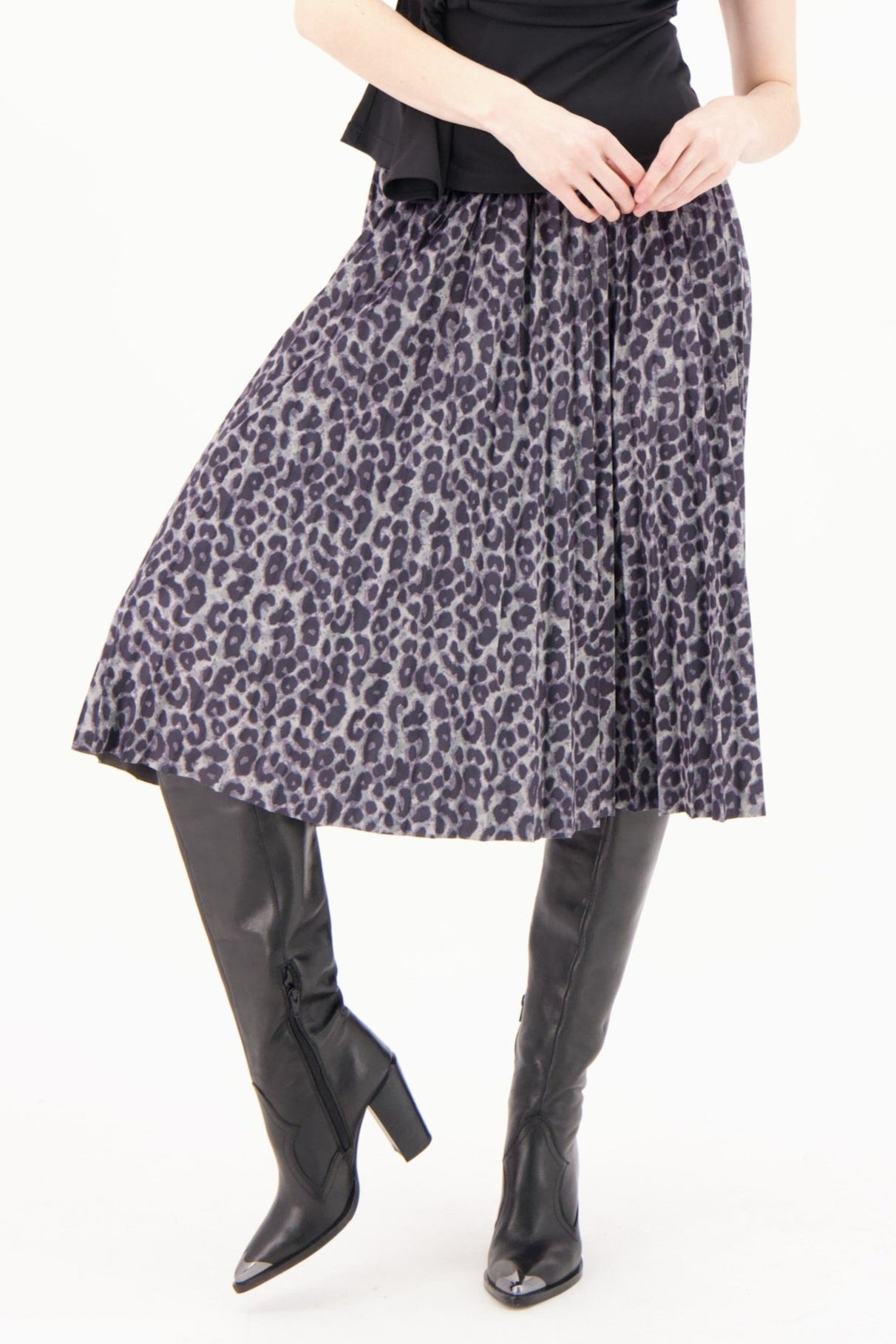 Leopard Velour Pleated Skirt