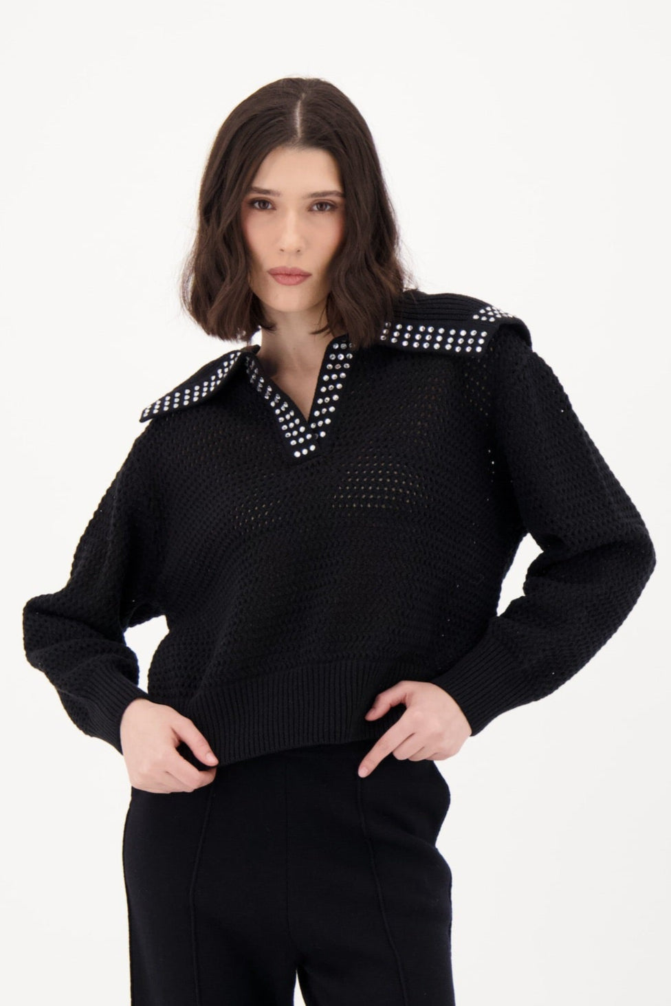 Rhinestone Sailor Collar Sweater