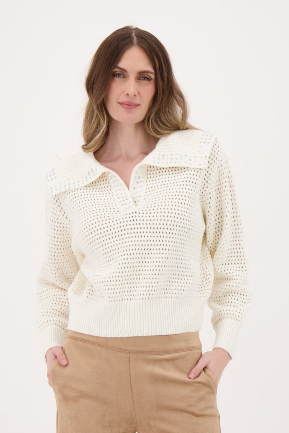 Rhinestone Sailor Collar Sweater
